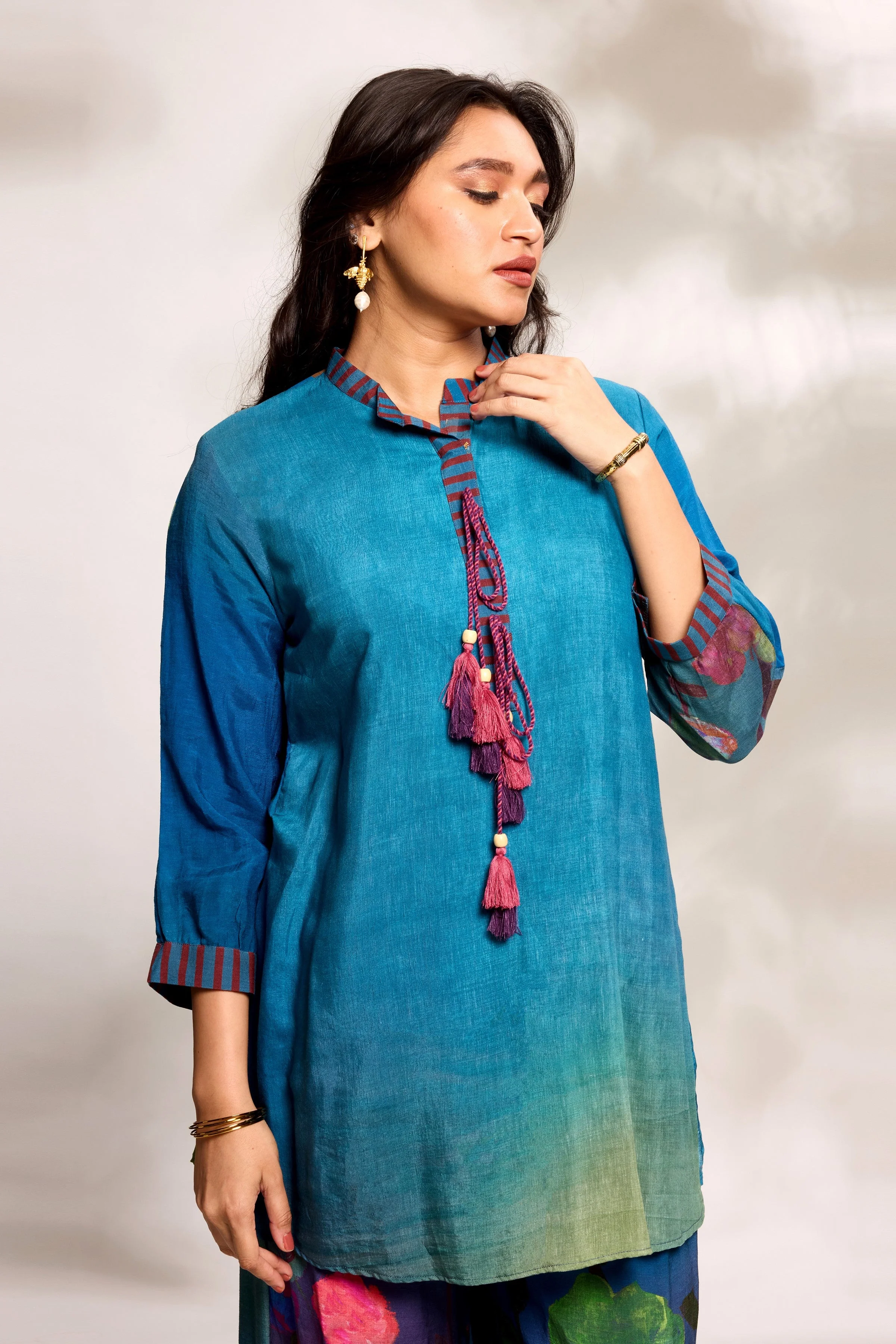 Cobalt Blue Top & Panelled Trousers Set - Image 2