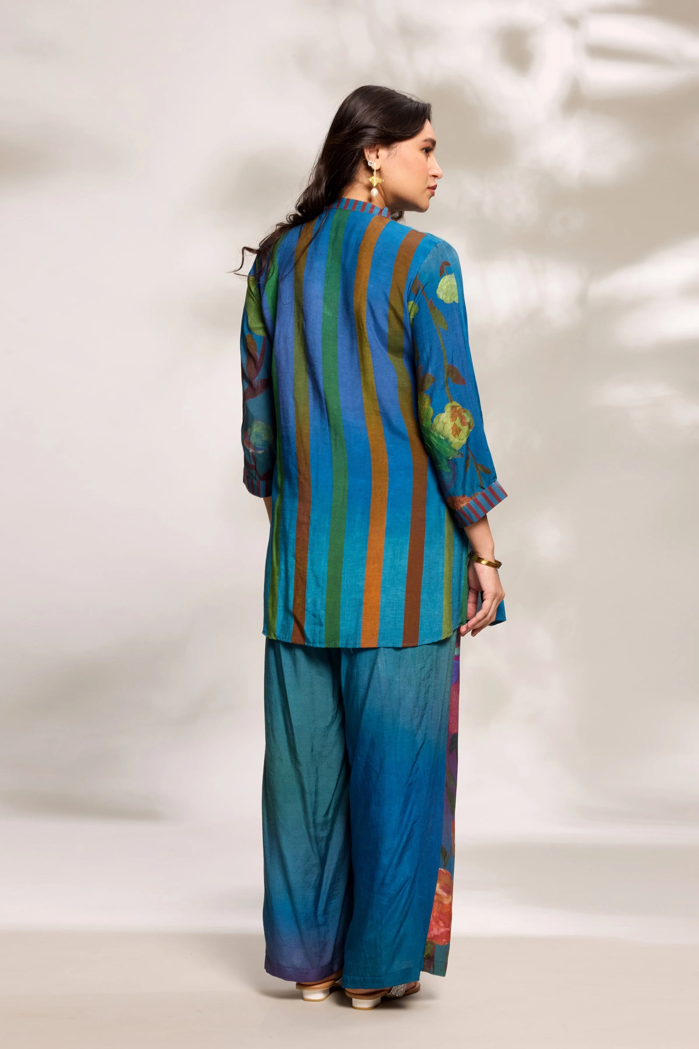 Cobalt Blue Top & Panelled Trousers Set - Image 3