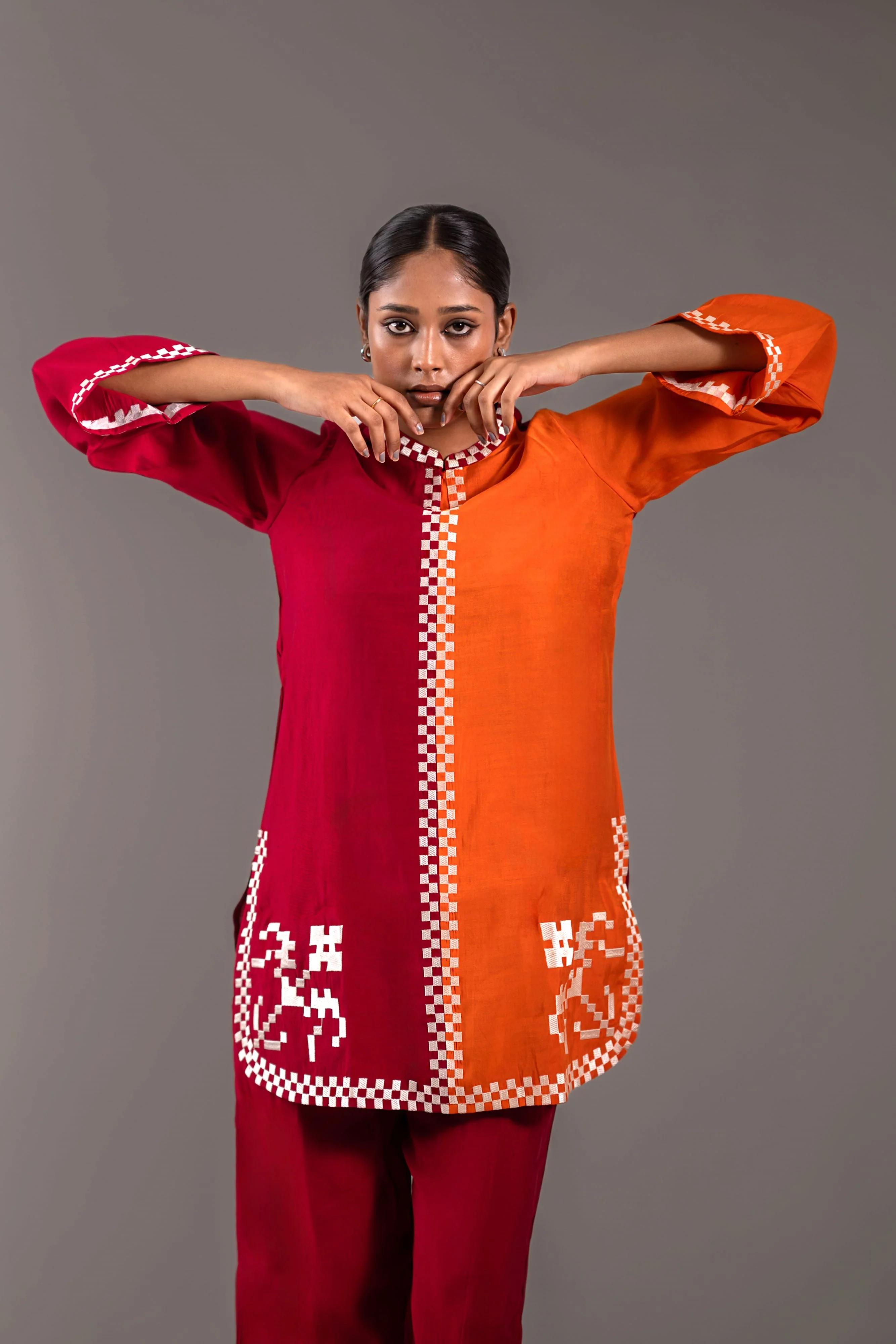 Contrast Crimson & Tangerine Co-Ord Set - Image 2