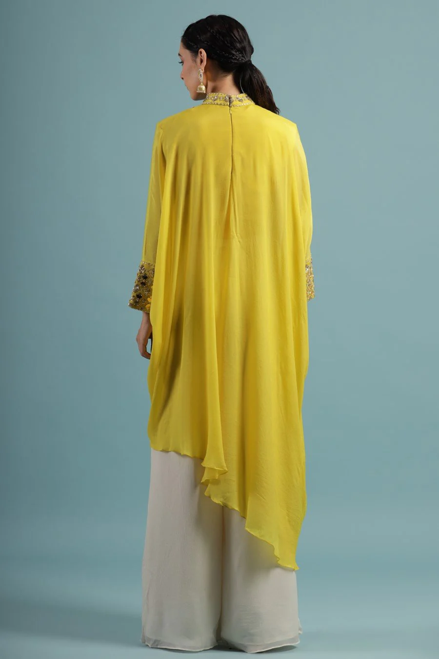 Corn Yellow Crystal Georgette Kaftan Tunic with Palazzo - Image 6