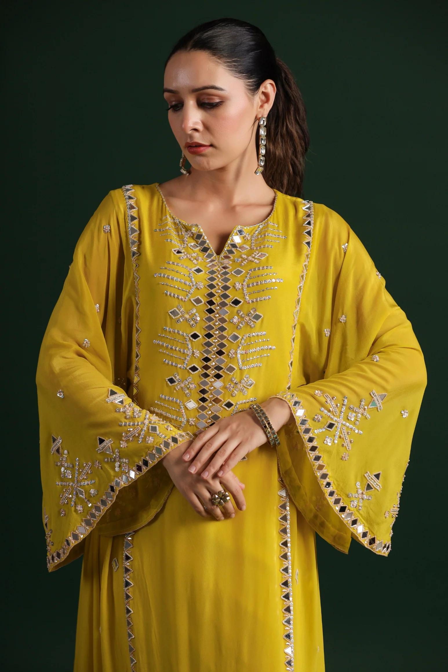 Corn Yellow Embellished Crepe Silk Gown - Image 2