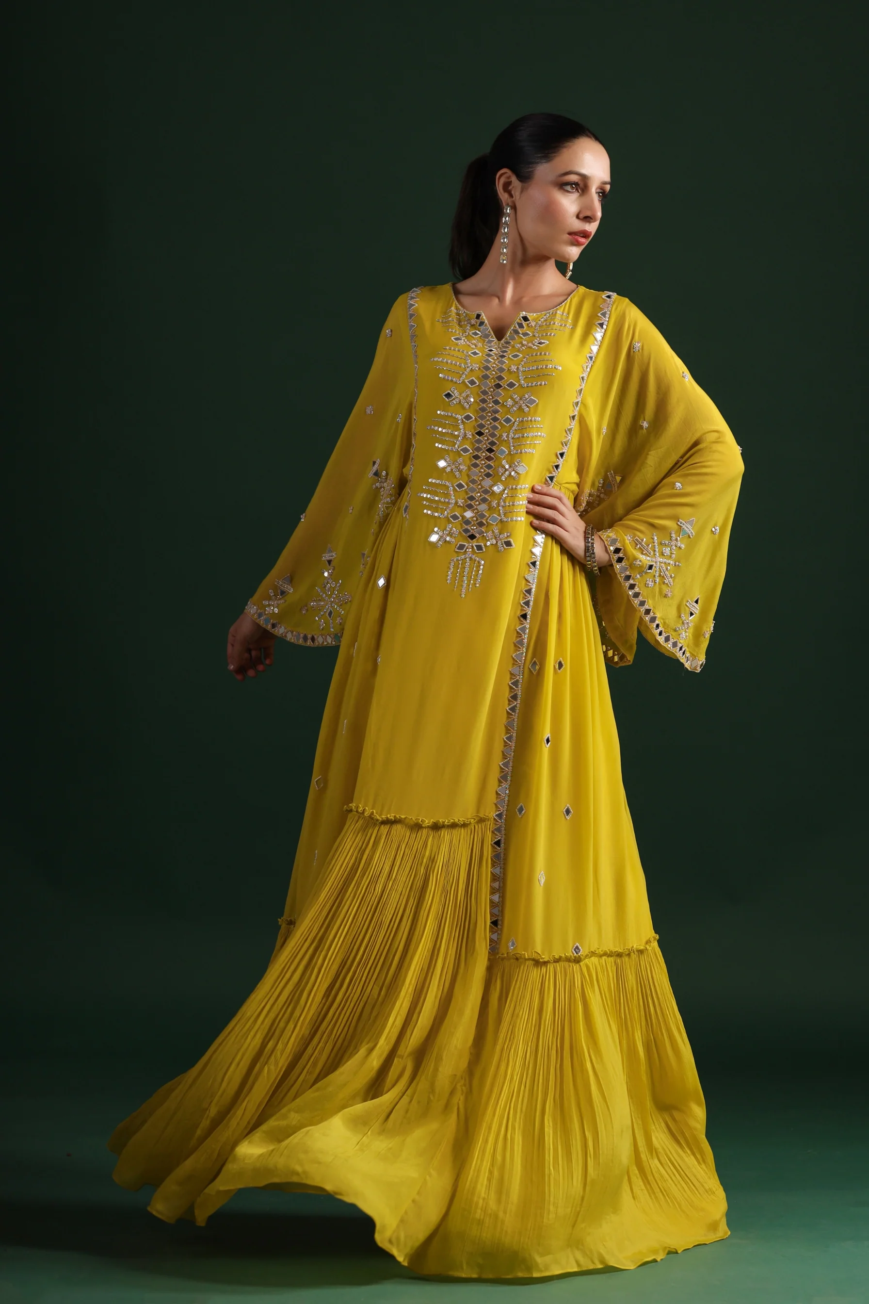 Corn Yellow Embellished Crepe Silk Gown - Image 3