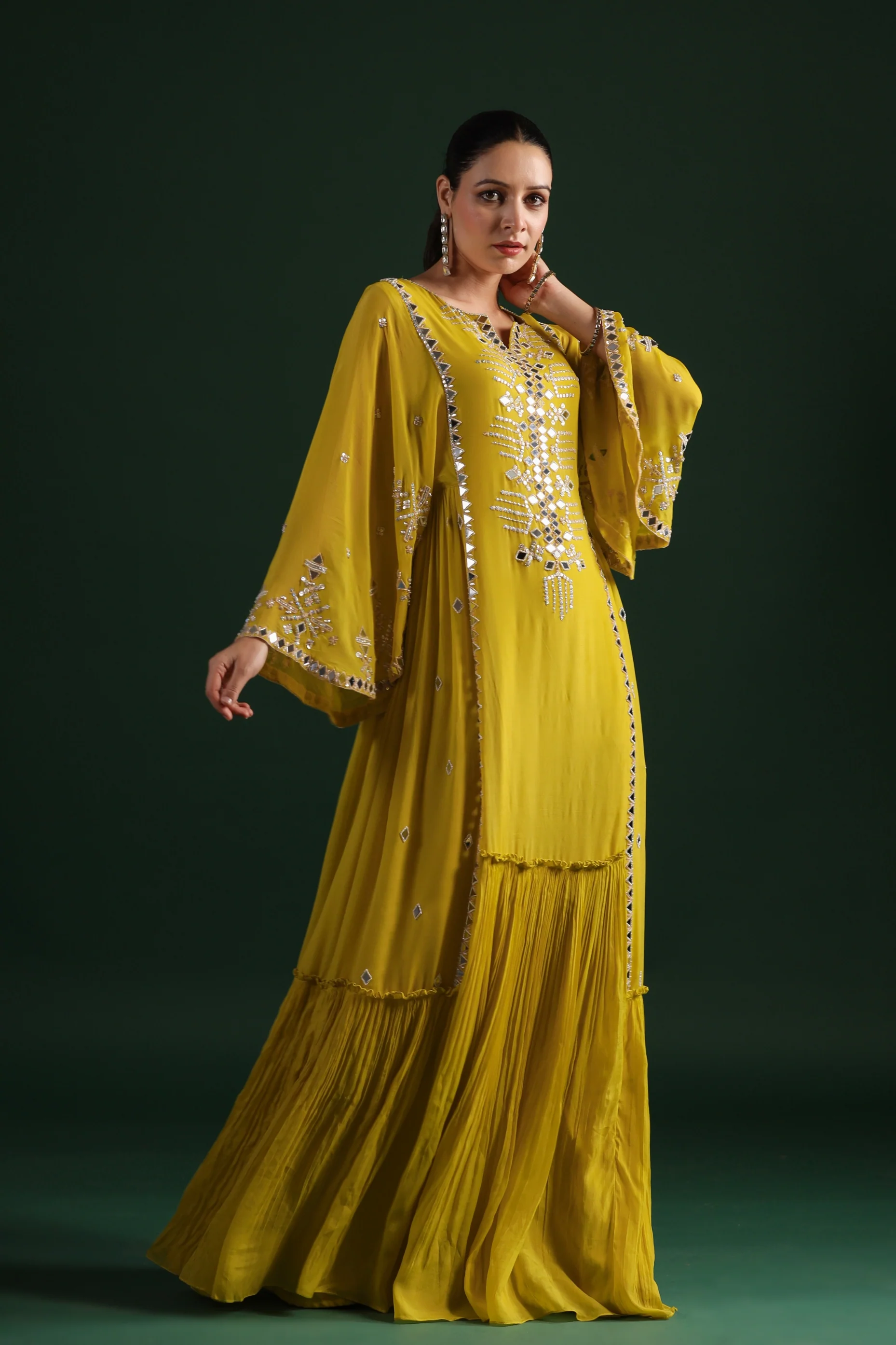 Corn Yellow Embellished Crepe Silk Gown - Image 4