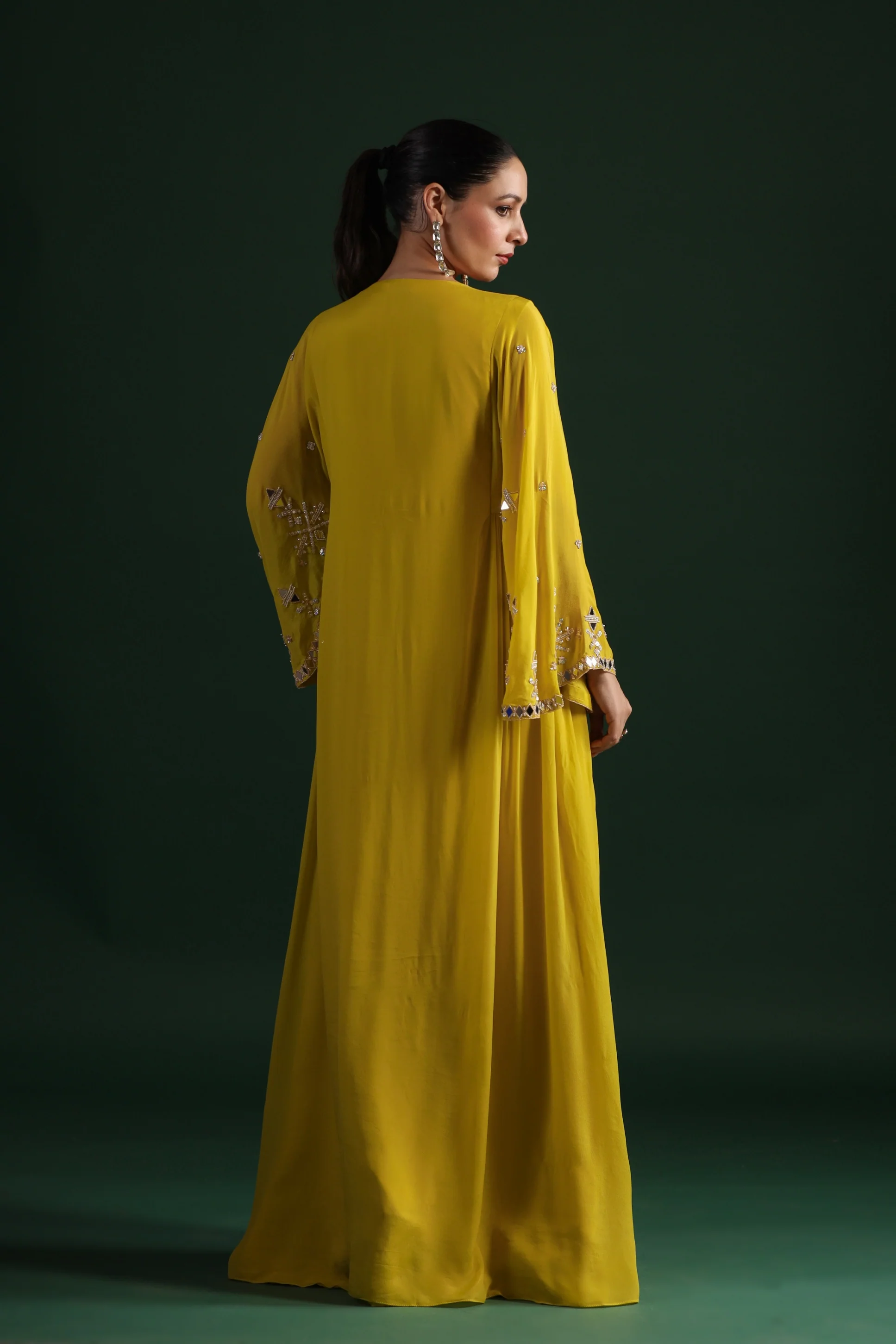 Corn Yellow Embellished Crepe Silk Gown - Image 5