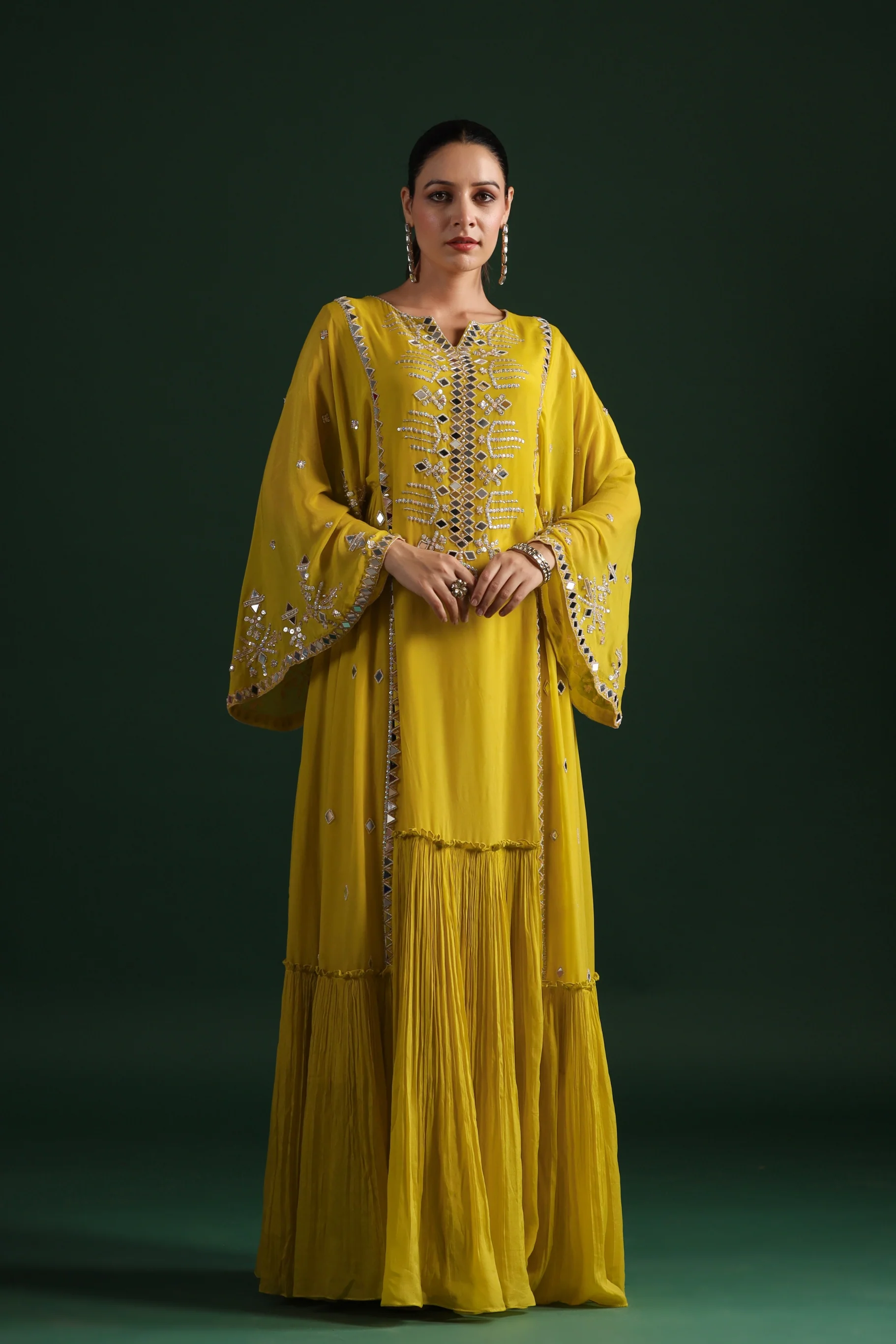 Corn Yellow Embellished Crepe Silk Gown - Image 6
