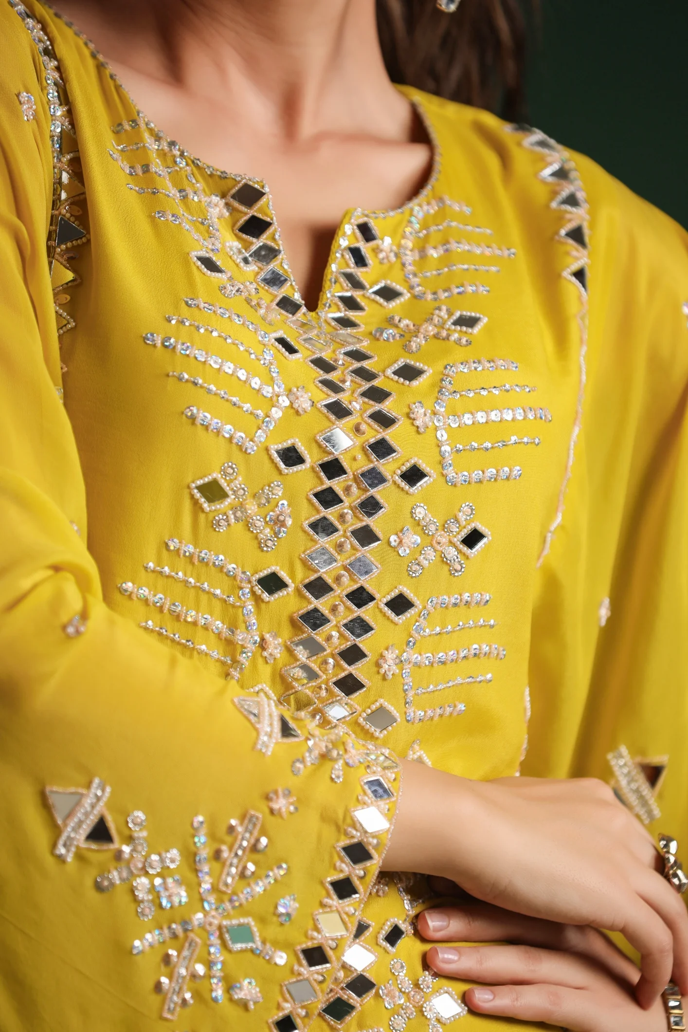 Corn Yellow Embellished Crepe Silk Gown - Image 7