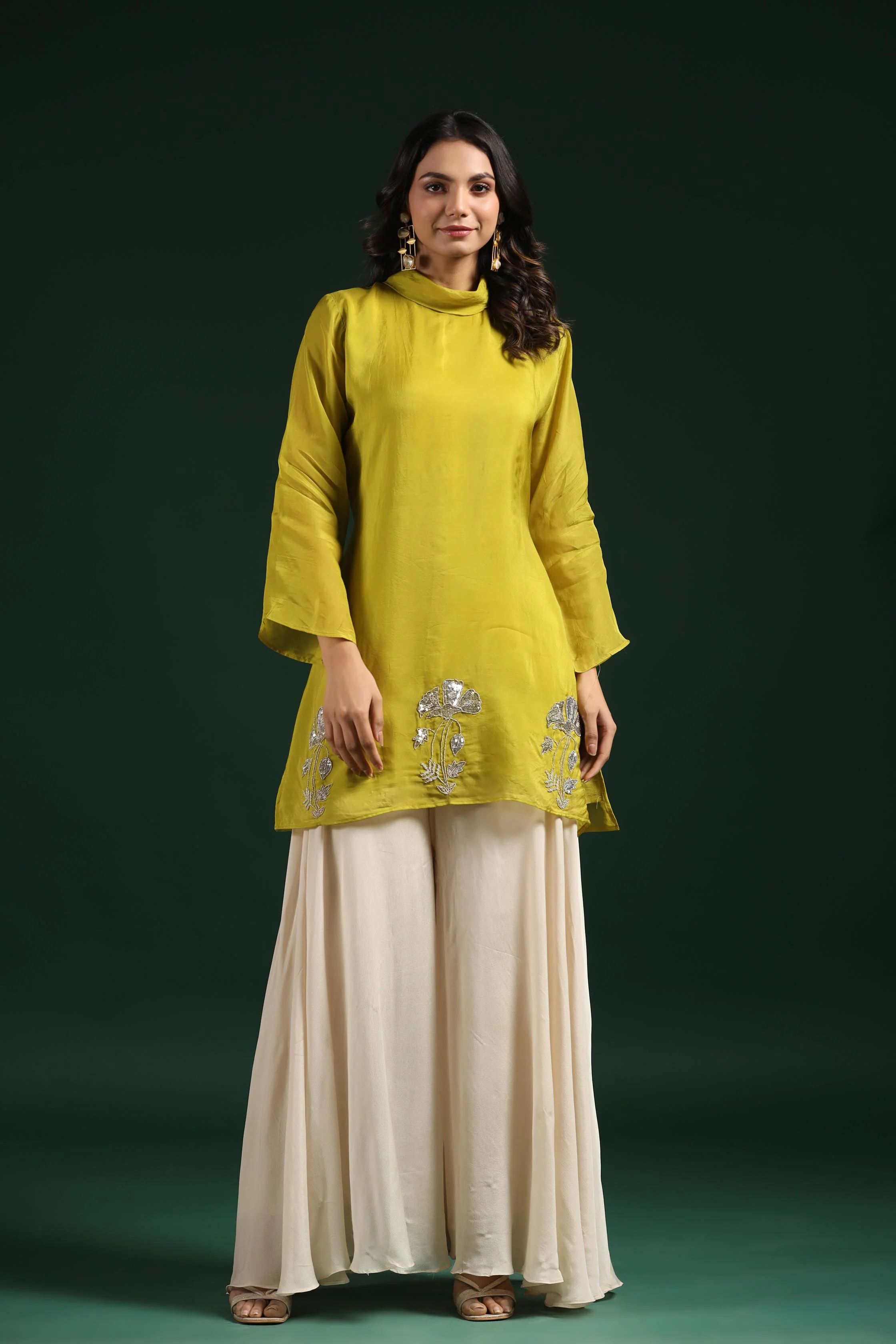 Green Embellished Premium Organza Silk Palazzo Set