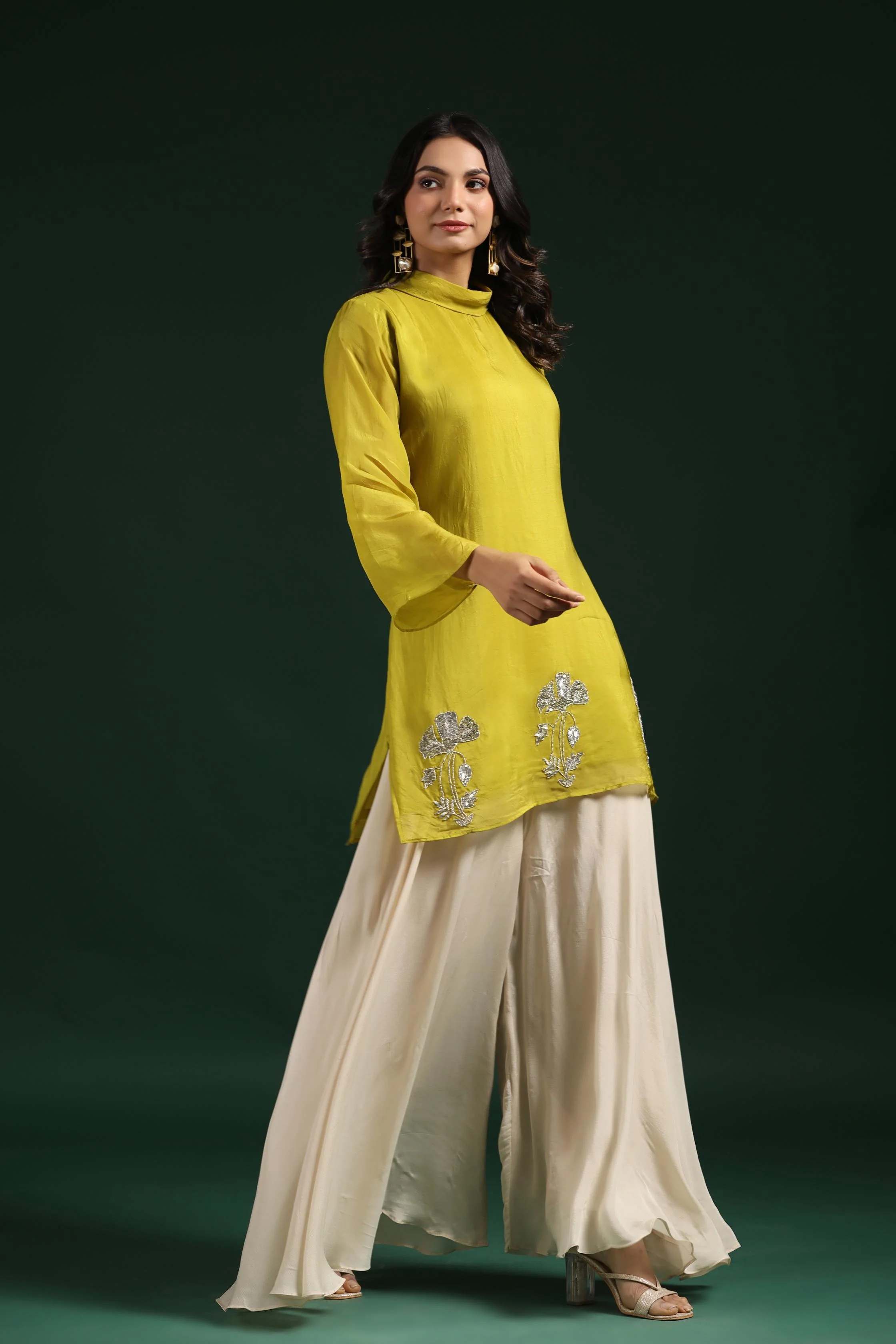 Green Embellished Premium Organza Silk Palazzo Set - Image 3