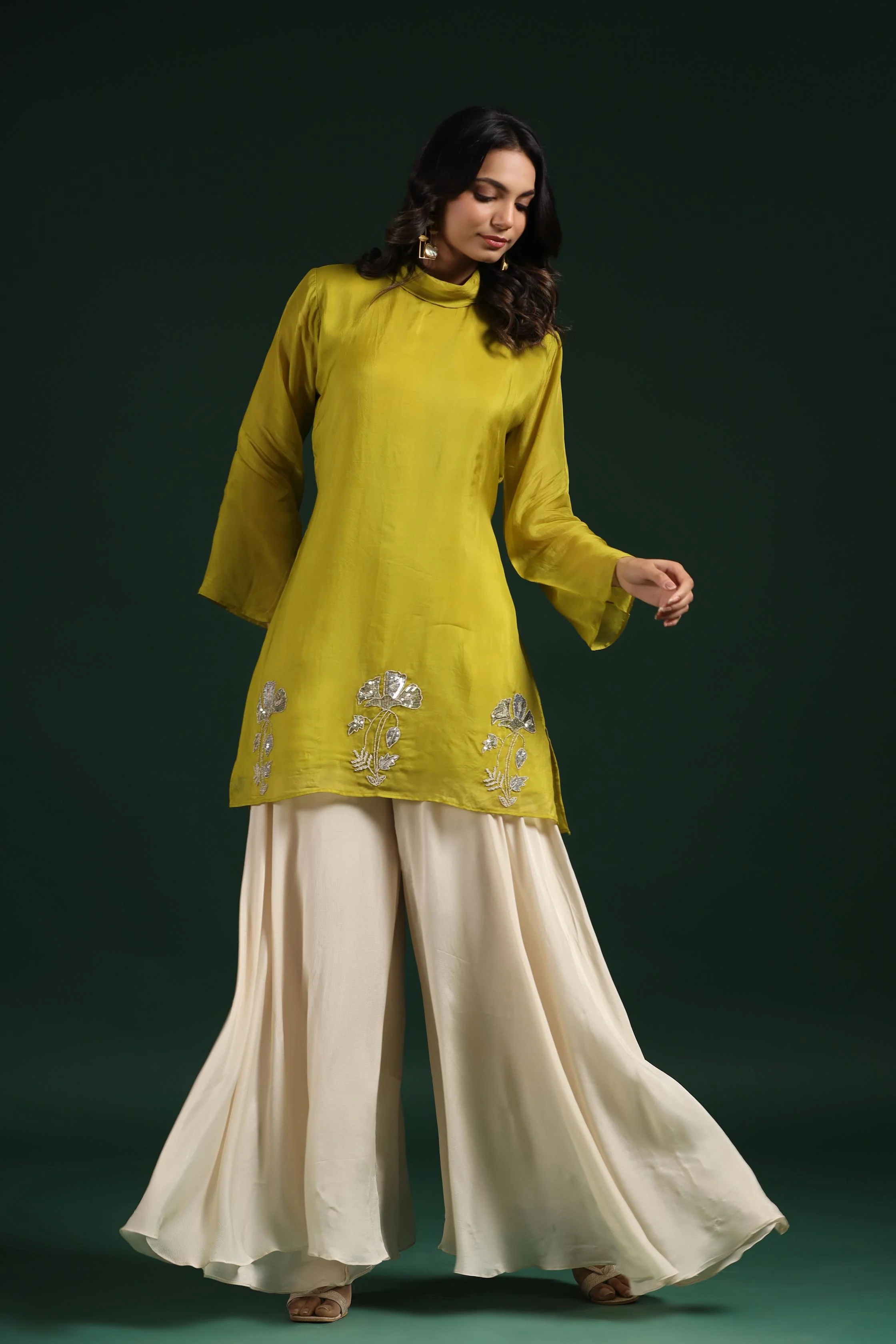 Green Embellished Premium Organza Silk Palazzo Set - Image 6