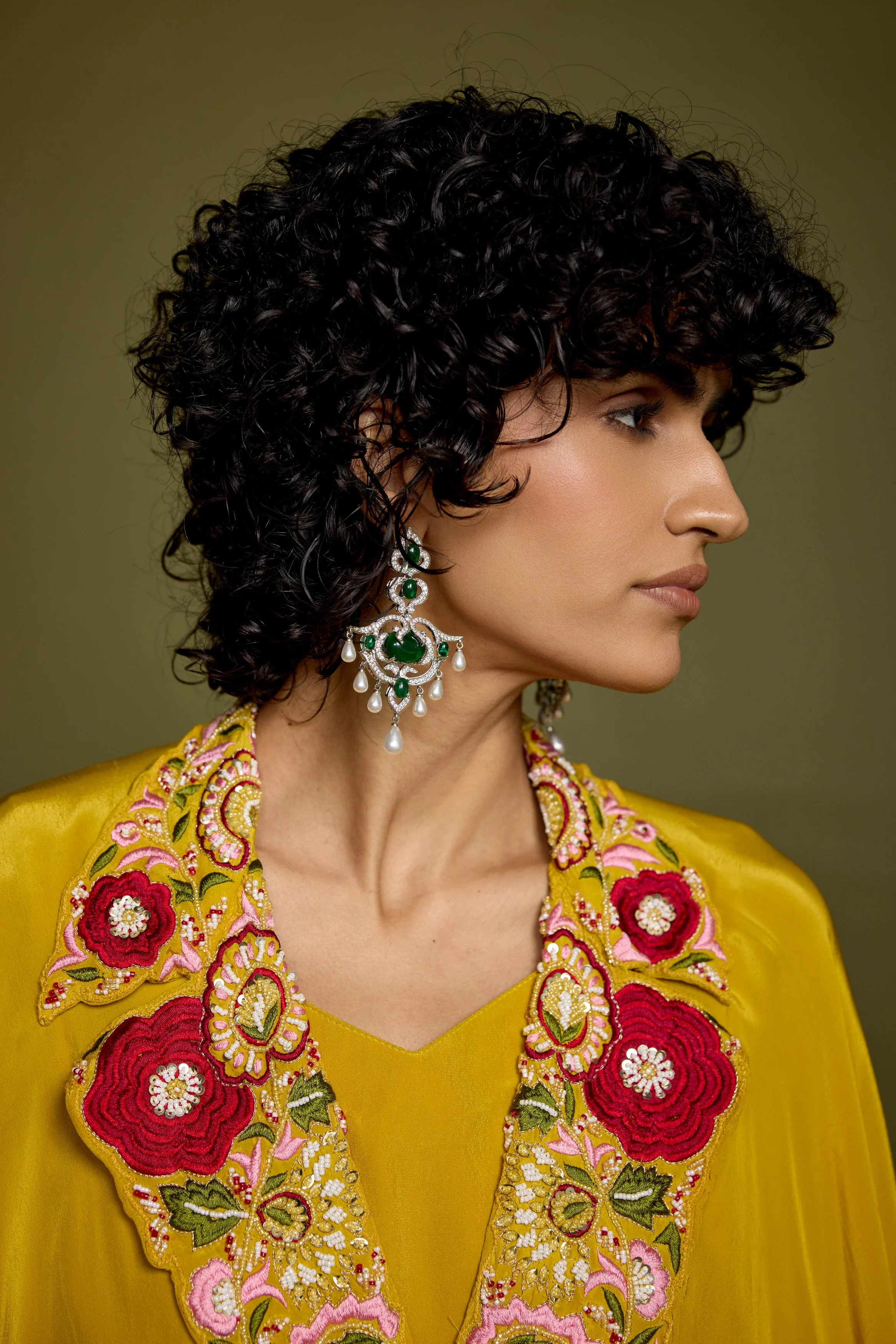 Corn Yellow Embellished Satin Silk Palazzo Set - Image 2