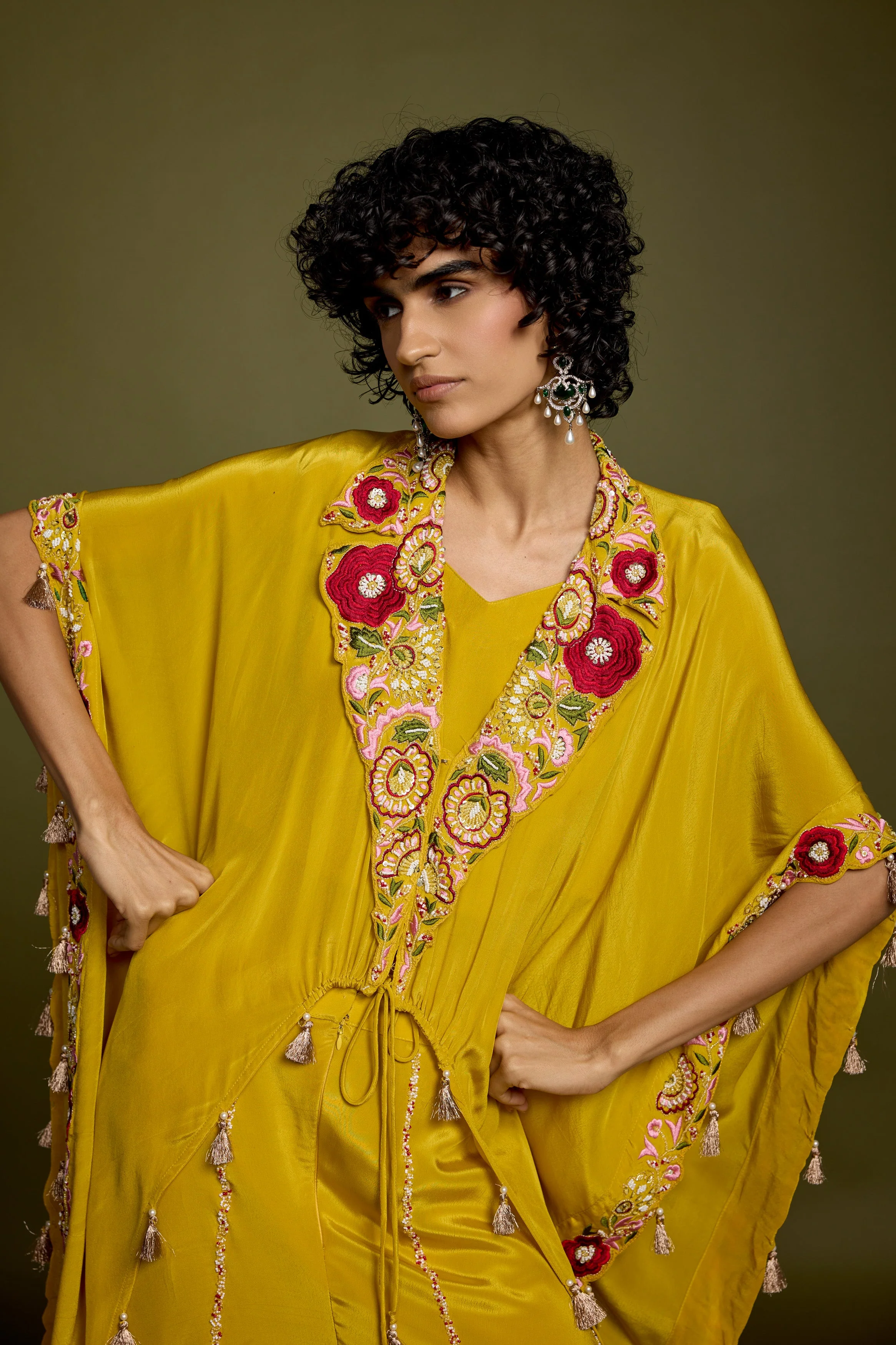 Corn Yellow Embellished Satin Silk Palazzo Set - Image 4