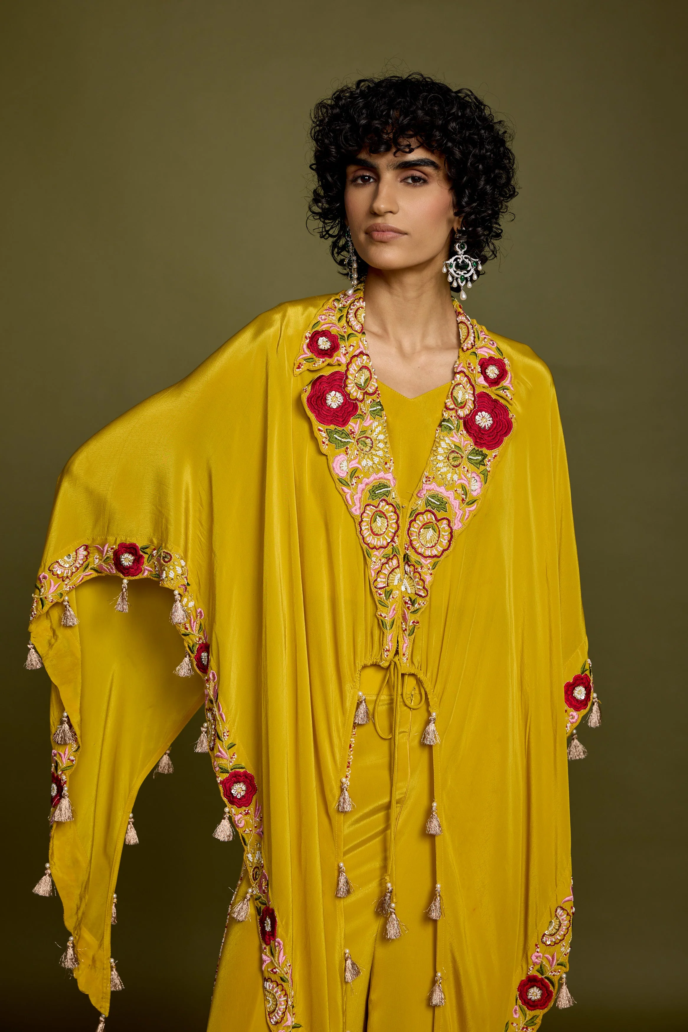 Corn Yellow Embellished Satin Silk Palazzo Set - Image 5