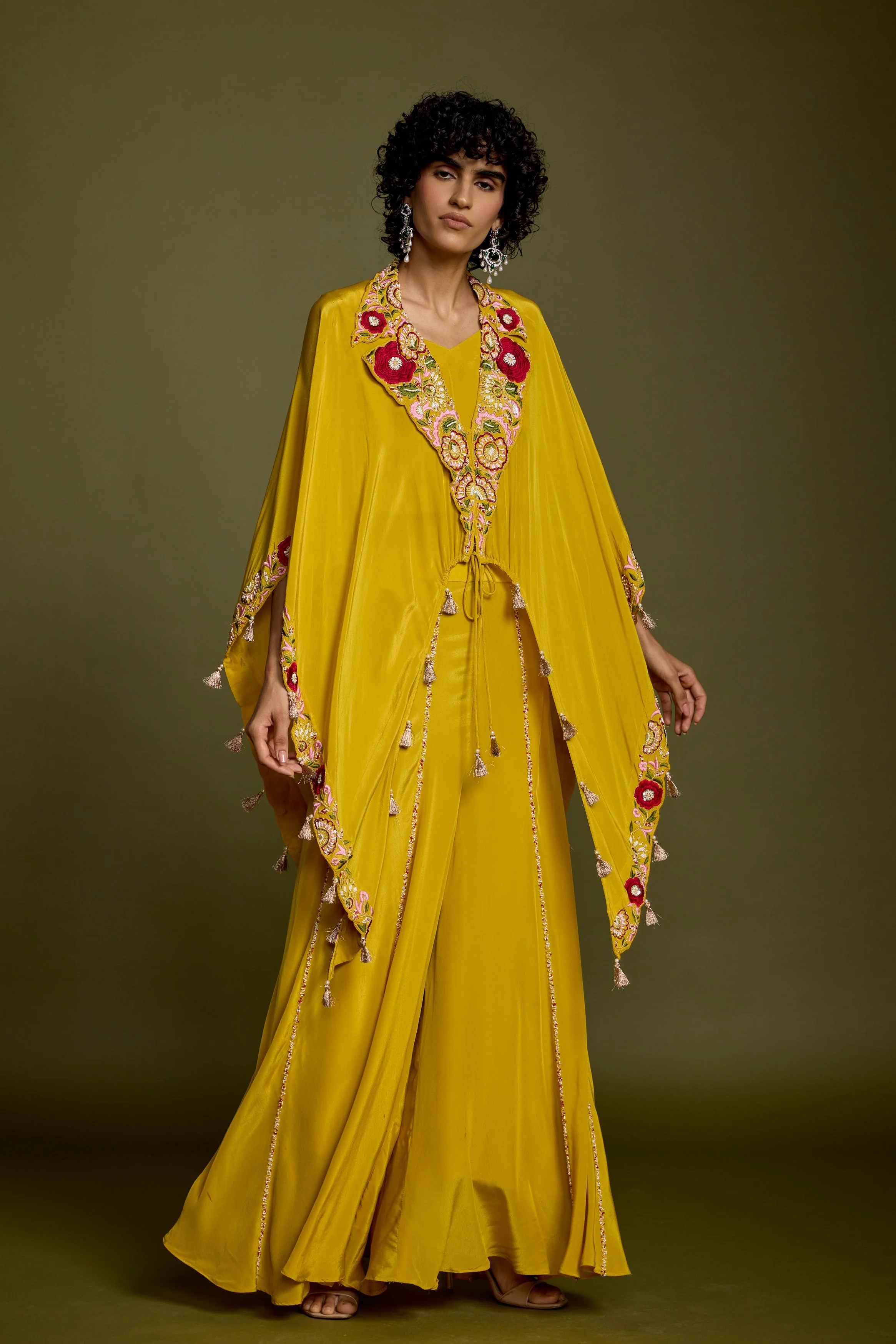 Corn Yellow Embellished Satin Silk Palazzo Set - Image 6