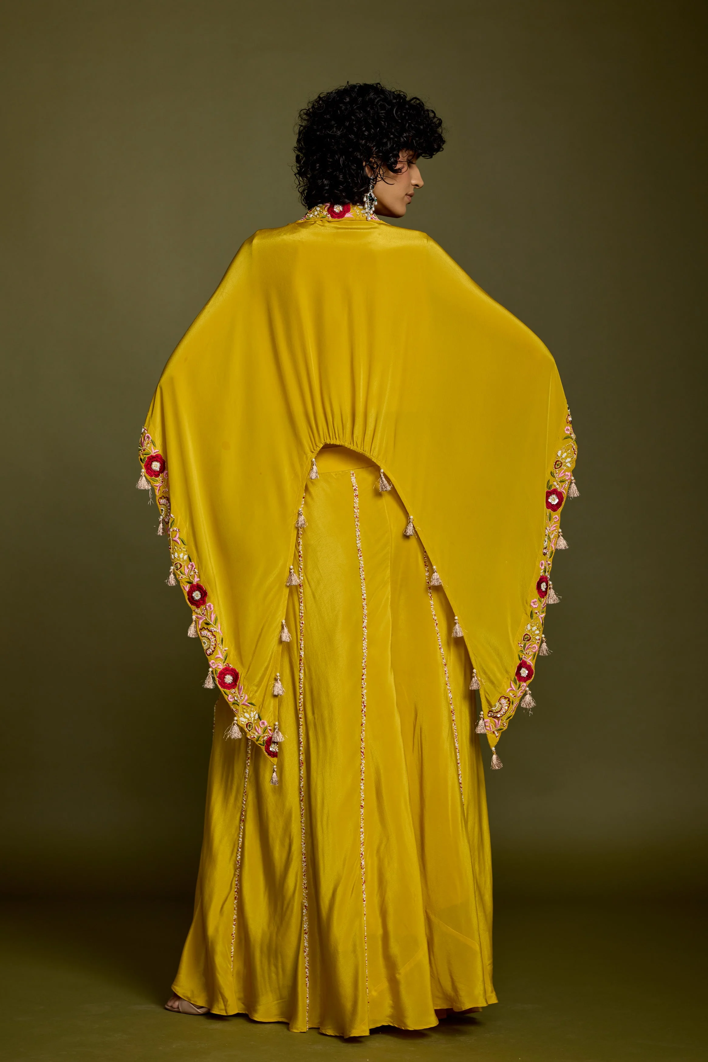 Corn Yellow Embellished Satin Silk Palazzo Set - Image 7