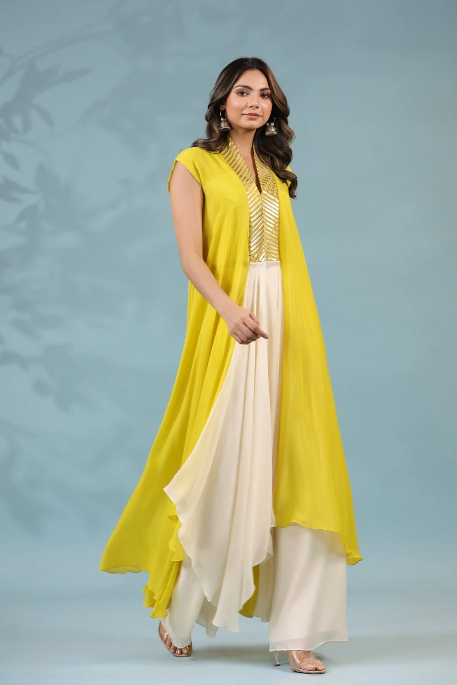 Corn Yellow Georgette Silk Tunic with Pants - Image 4