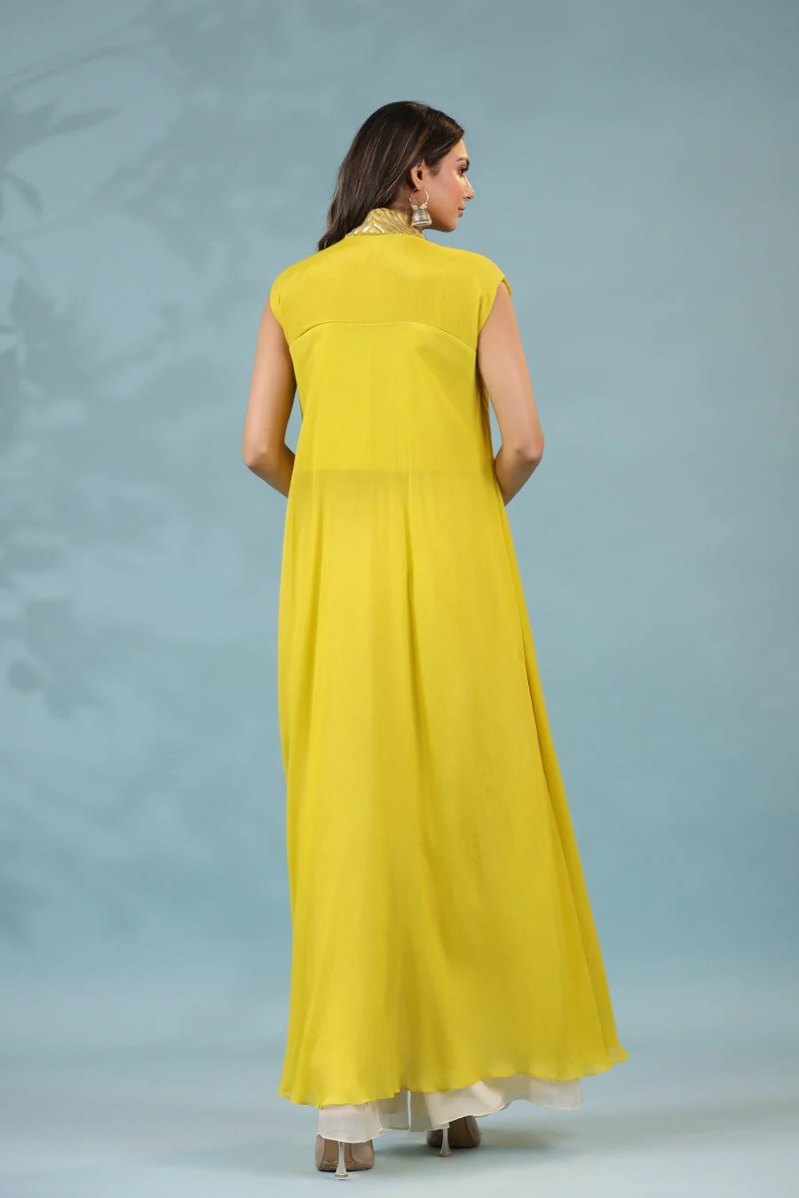 Corn Yellow Georgette Silk Tunic with Pants - Image 5