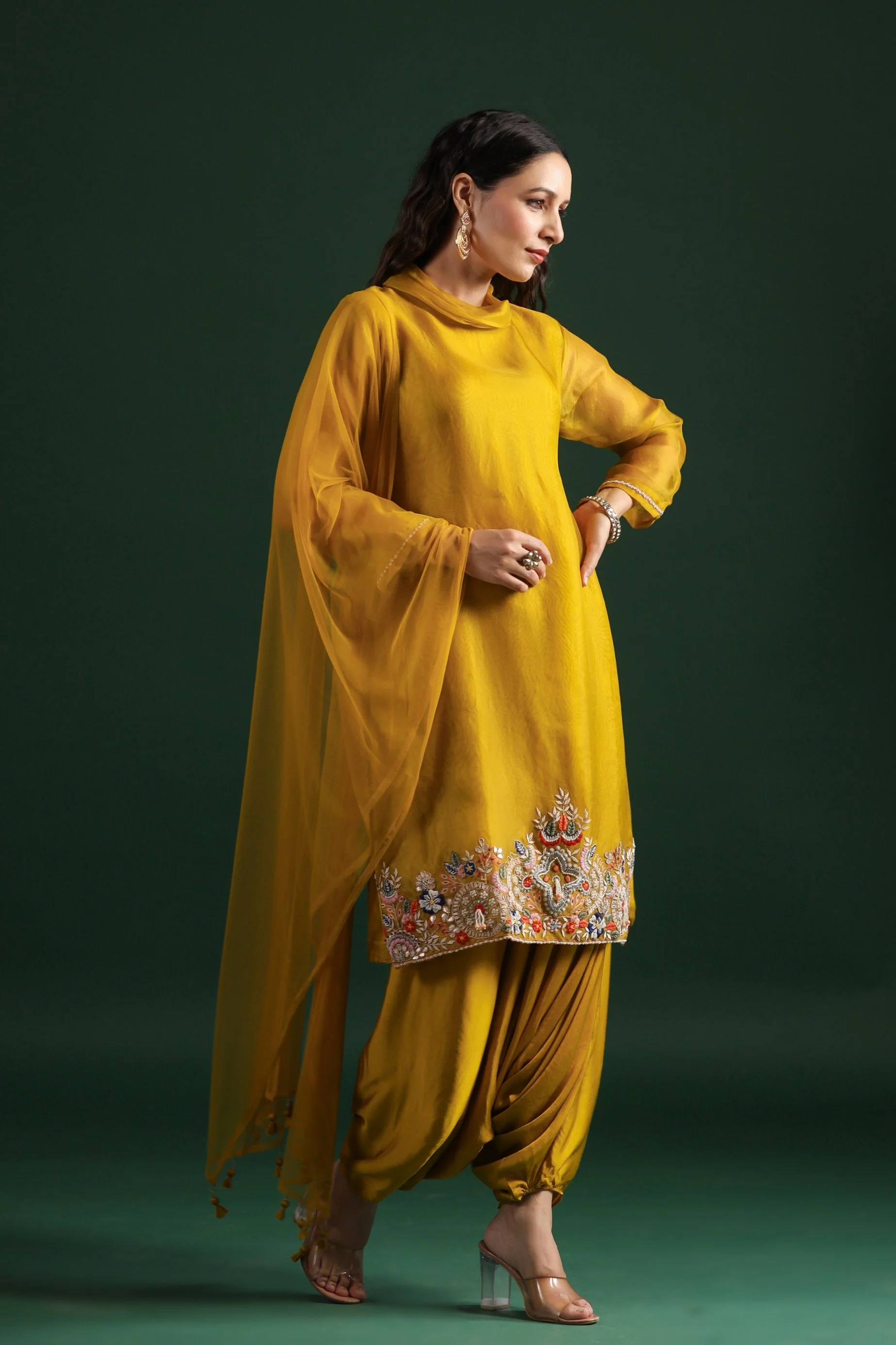 Corn Yellow Embellished Pants Set - Image 3