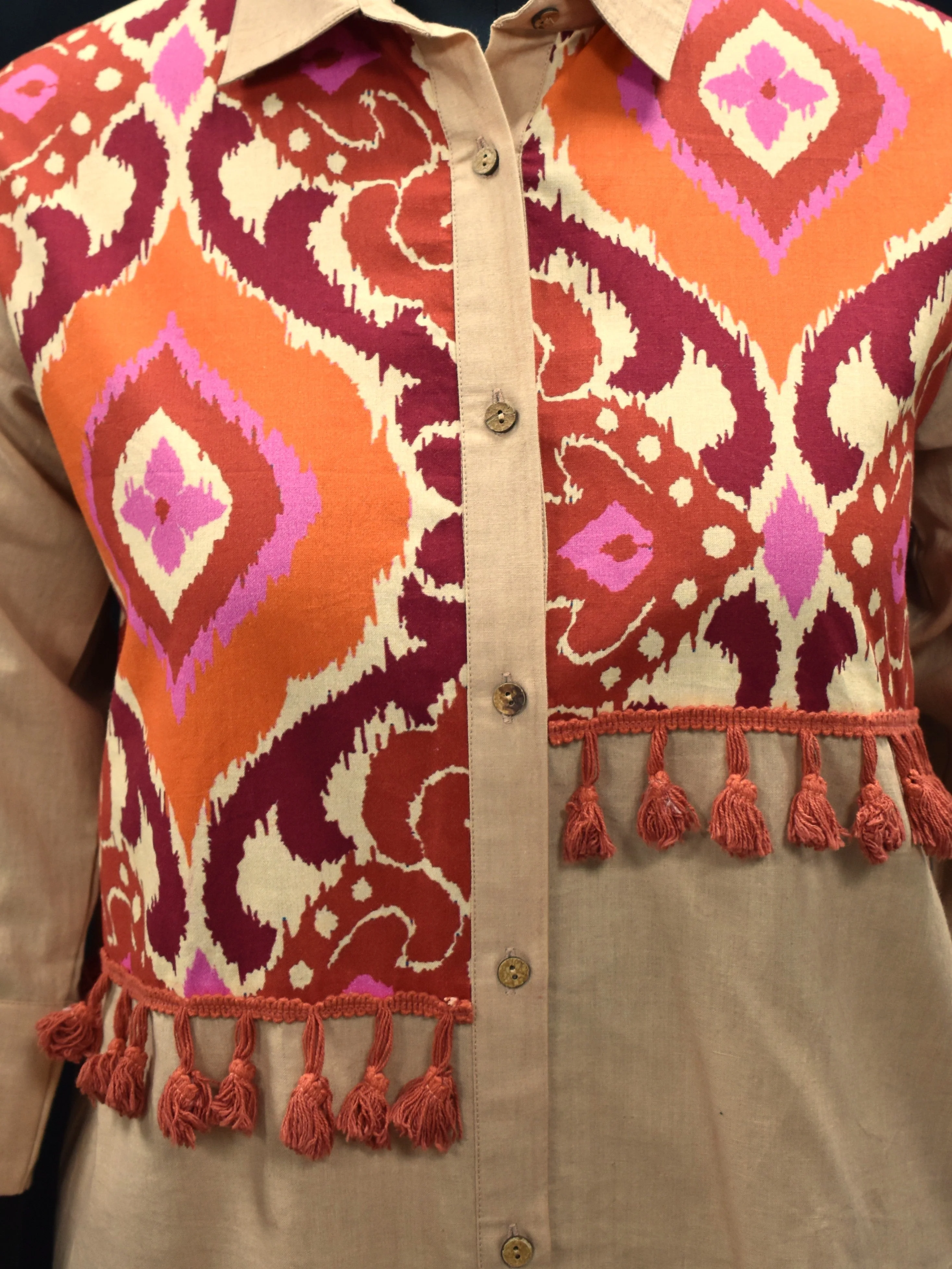 Beige & Multicolor Ikat Print Cotton Co-ord Set - Image 2