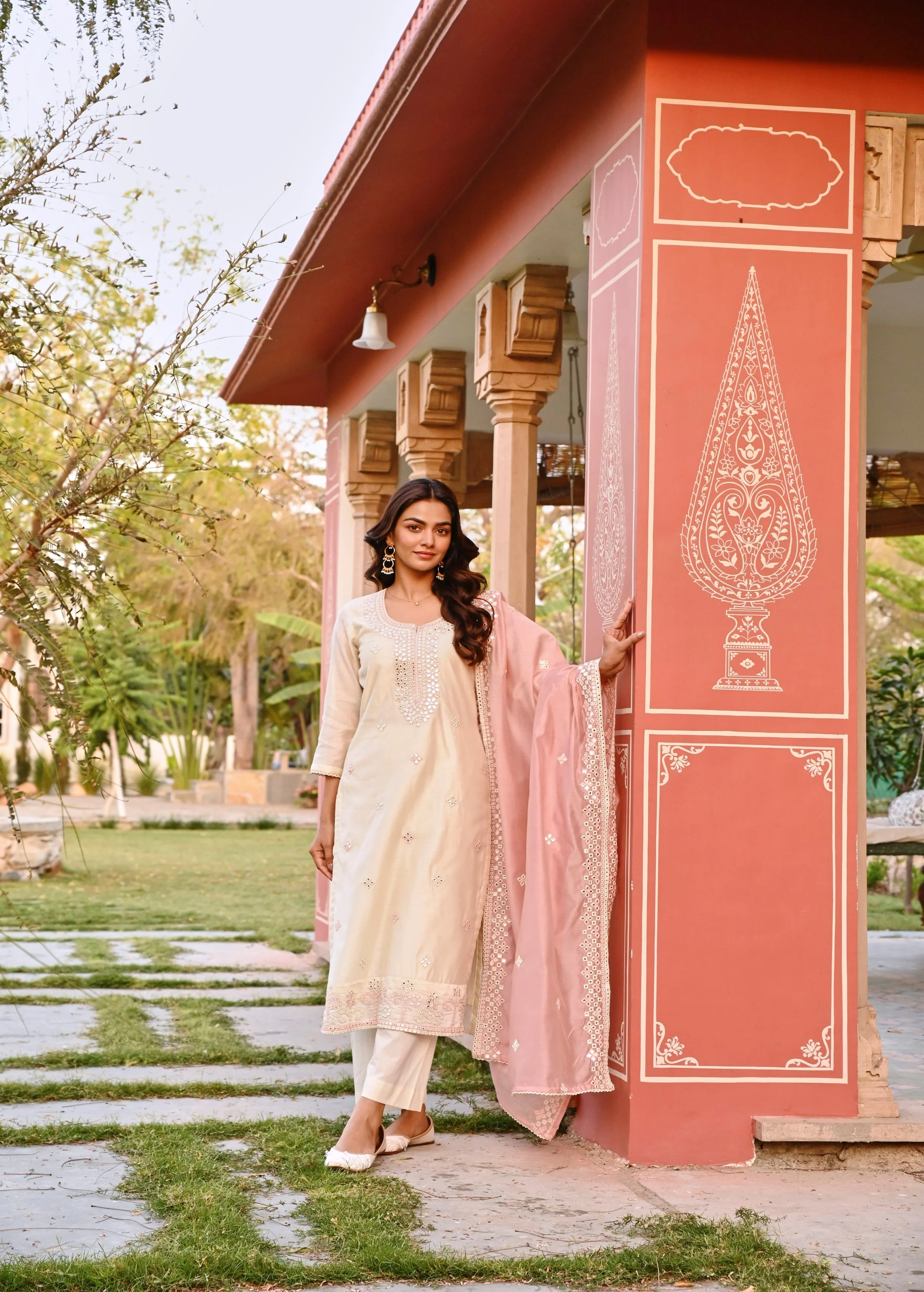 Cream Embellished Chanderi Silk Pant Set - Image 5