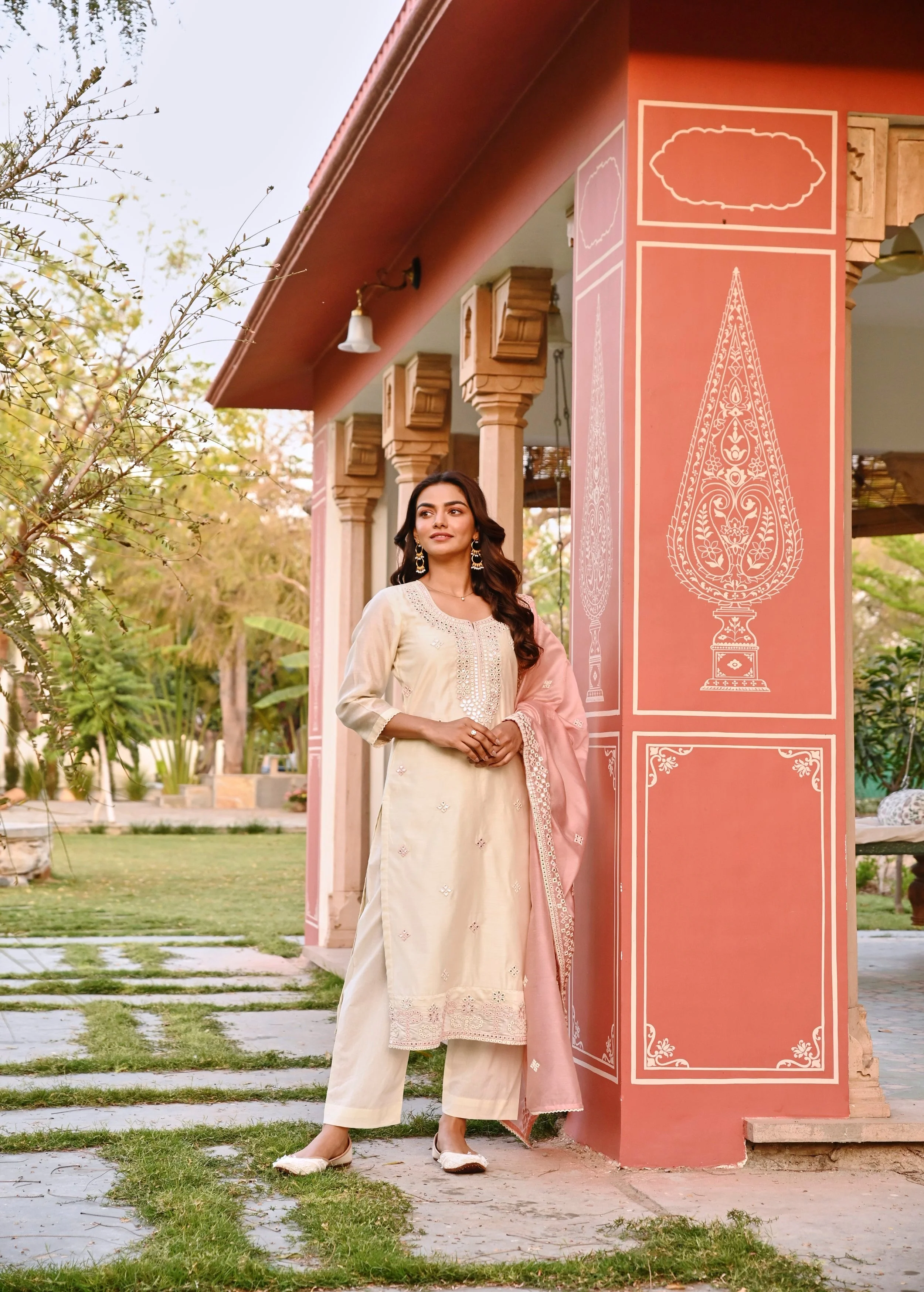 Cream Embellished Chanderi Silk Pant Set - Image 6