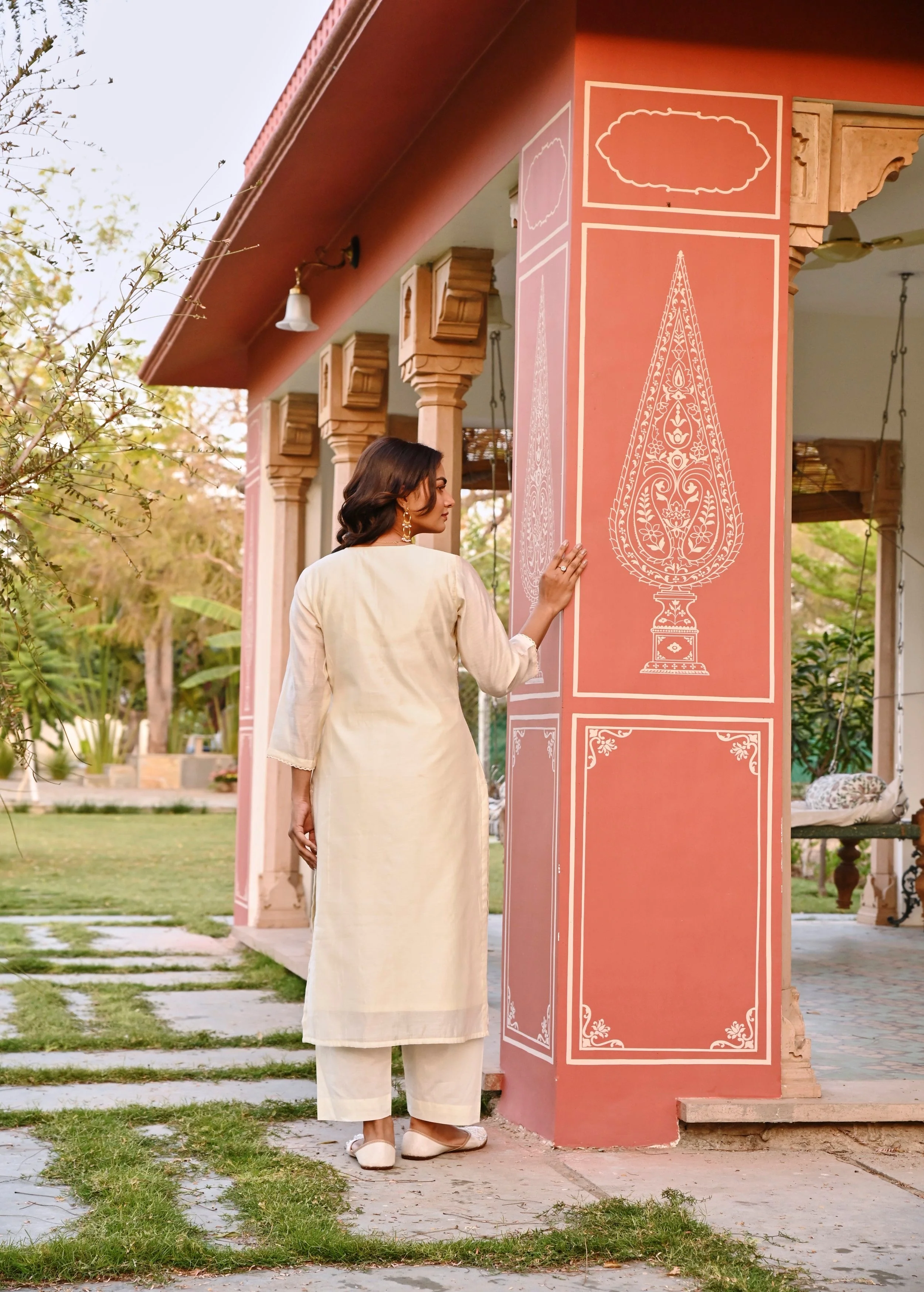 Cream Embellished Chanderi Silk Pant Set - Image 7