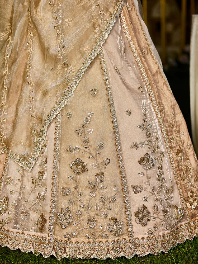 Cream Coffee Embellished Premium Silk Lehenga Set - Image 5