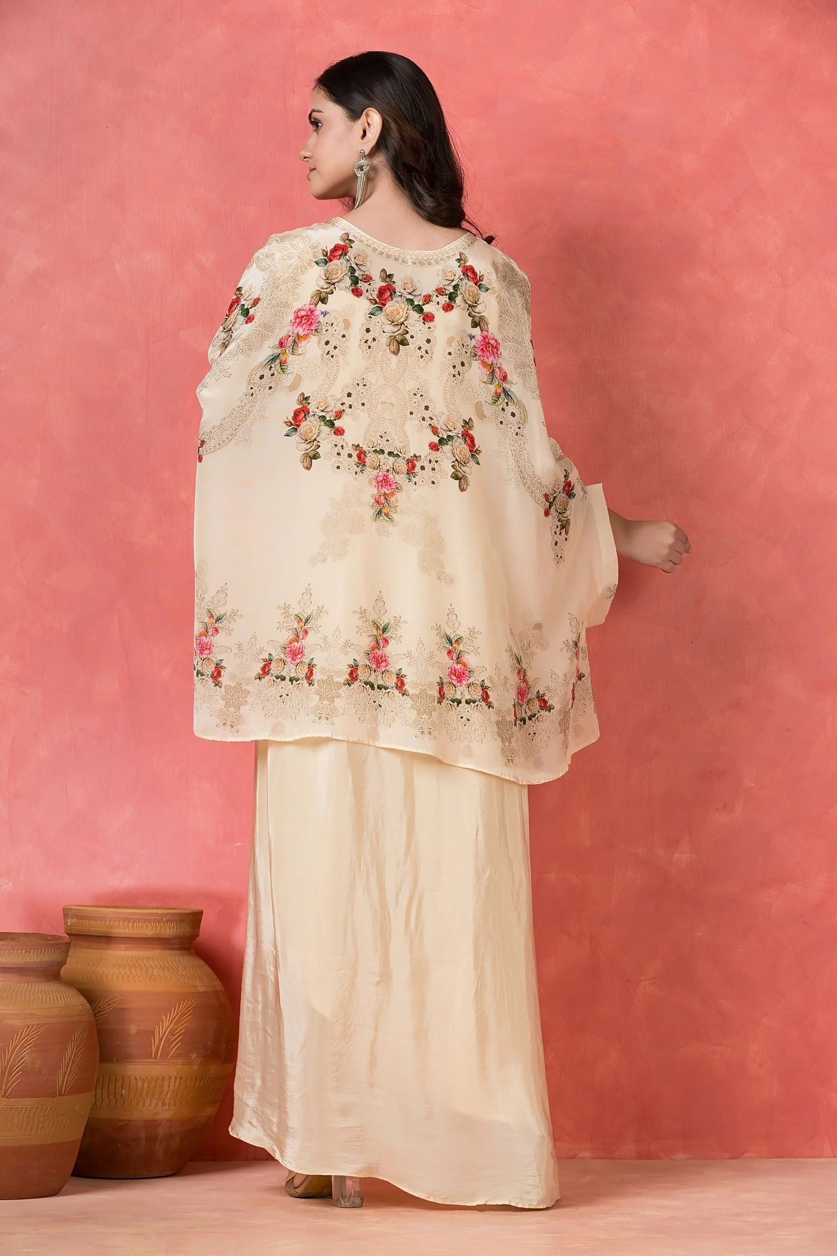 Cream Embellished Crepe Silk Skirt Set - Image 5