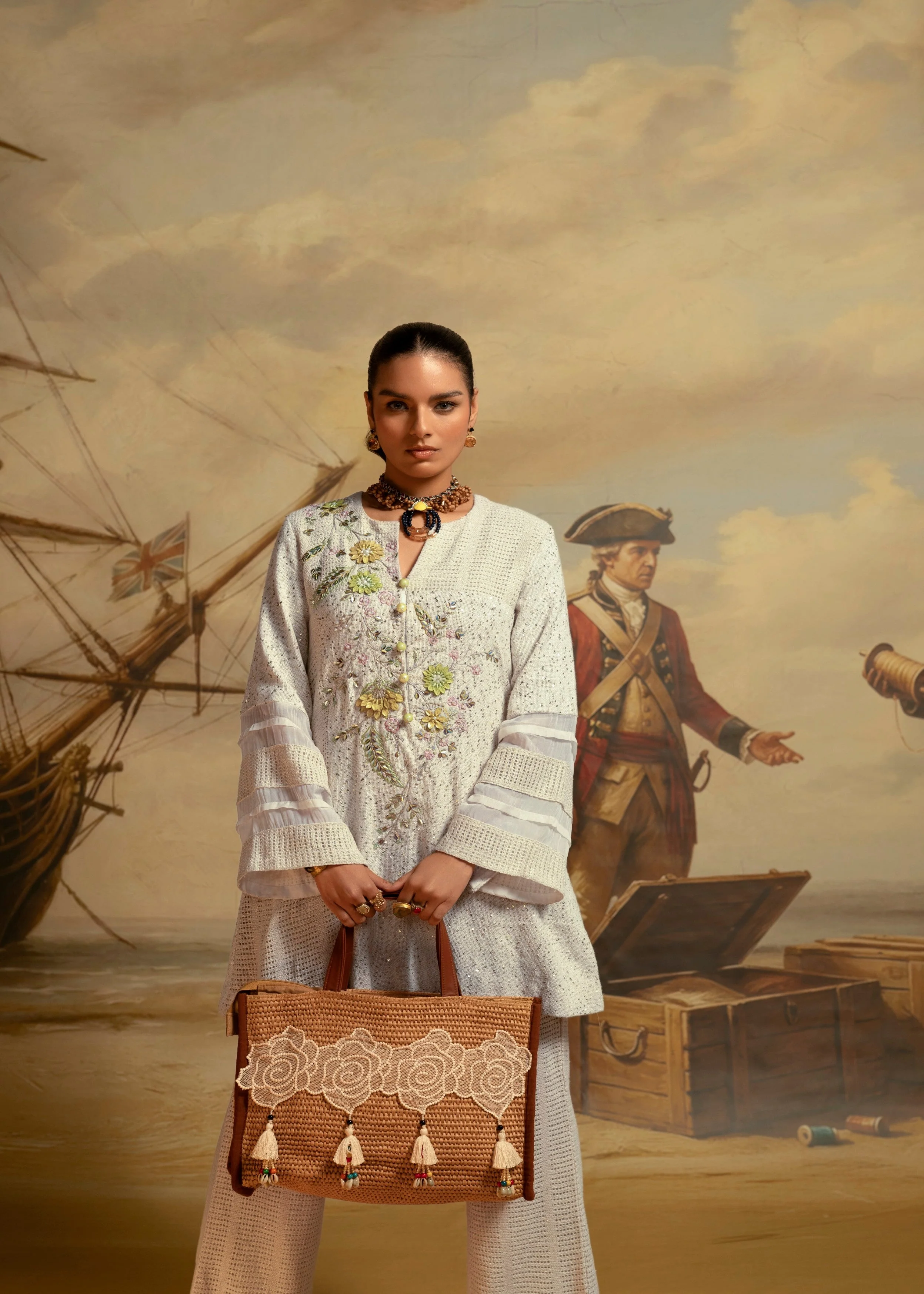 Cream Embroidered Jute Co-ord Set - Image 3