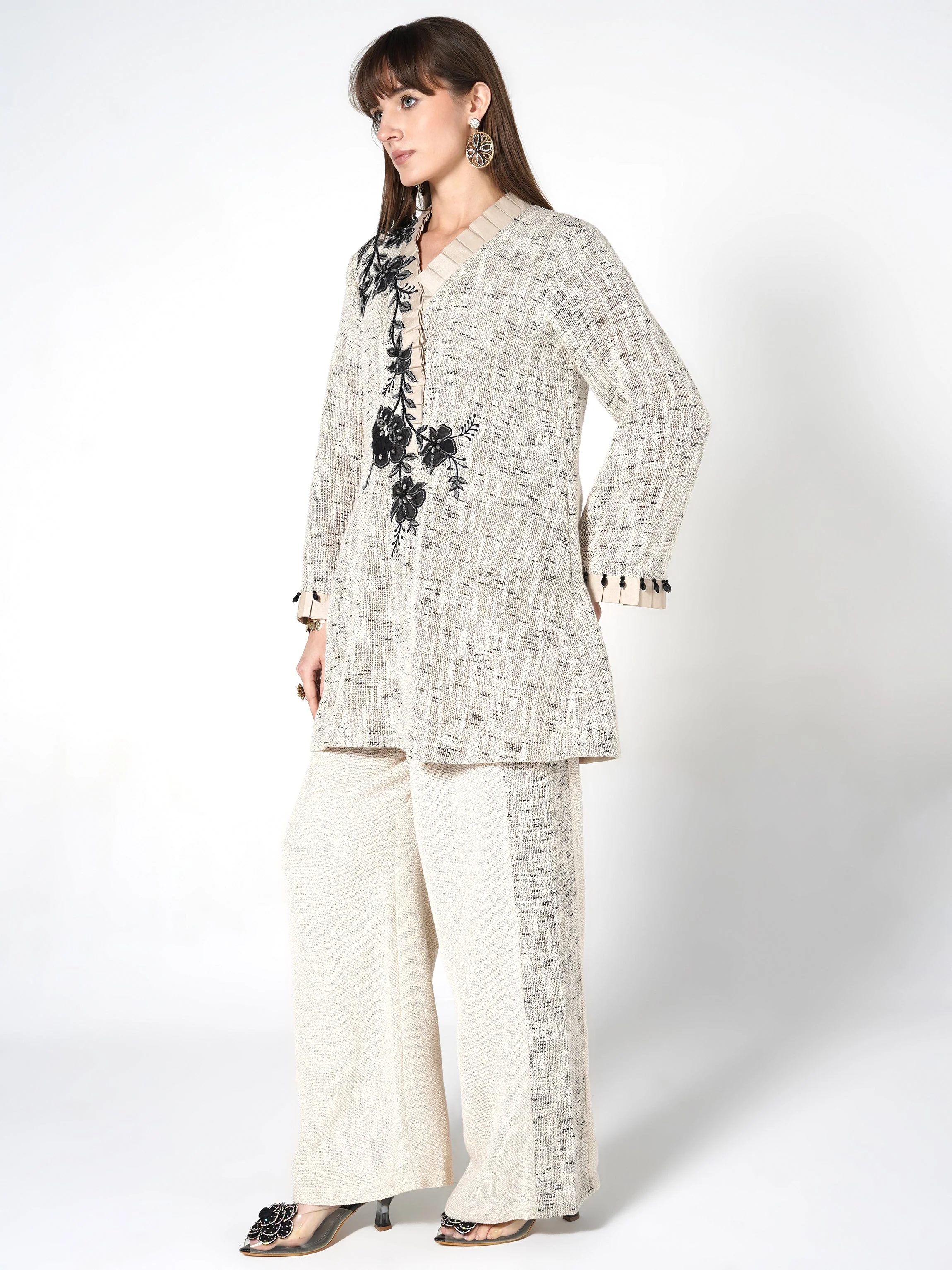 Beige & Black Floral Jute Co-ord Set - Image 3