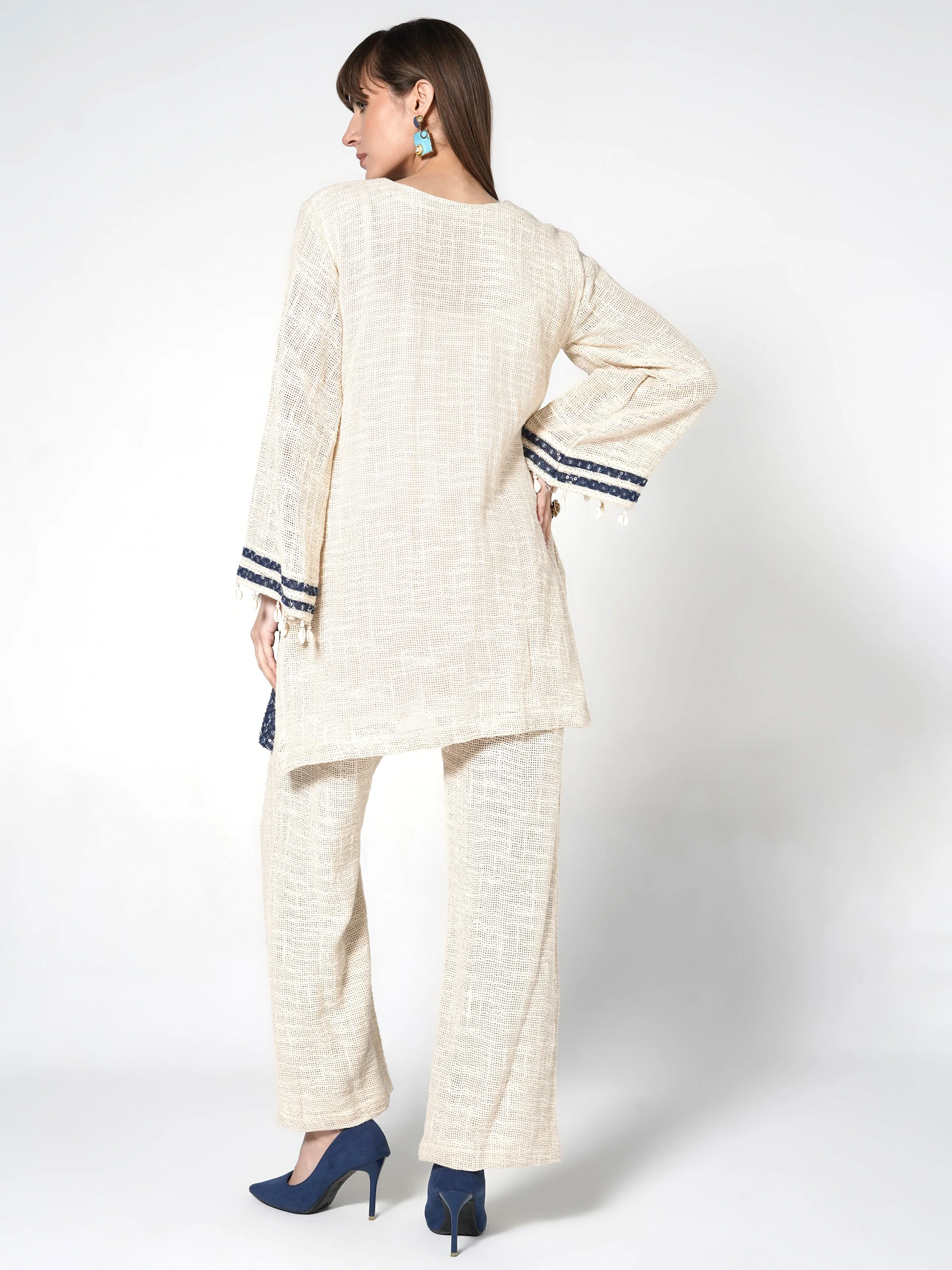 Cream & Navy Embellished Jute Co-ord Set - Image 6