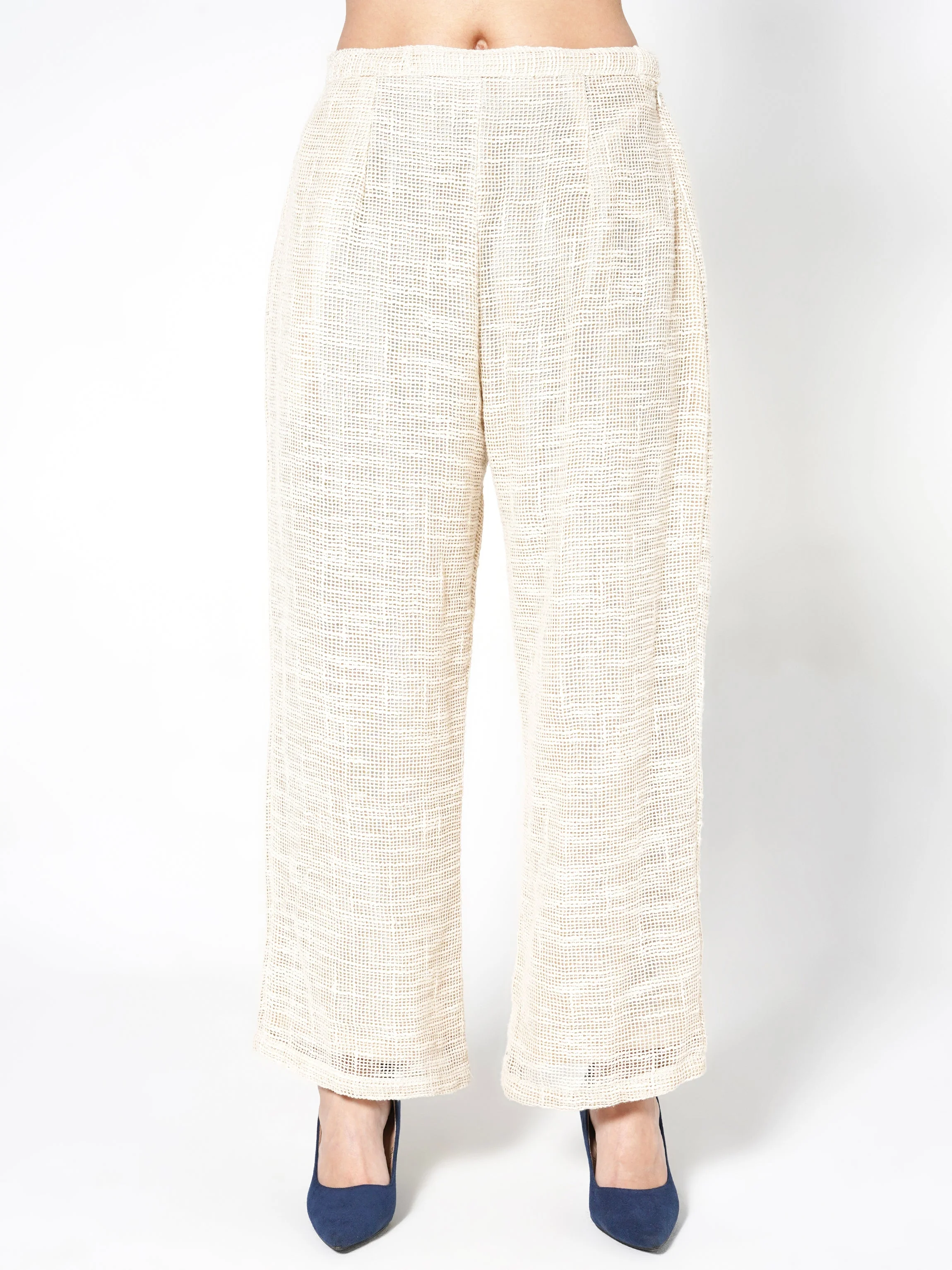 Cream & Blue Color-Blocked Jute Co-ord Set - Image 5