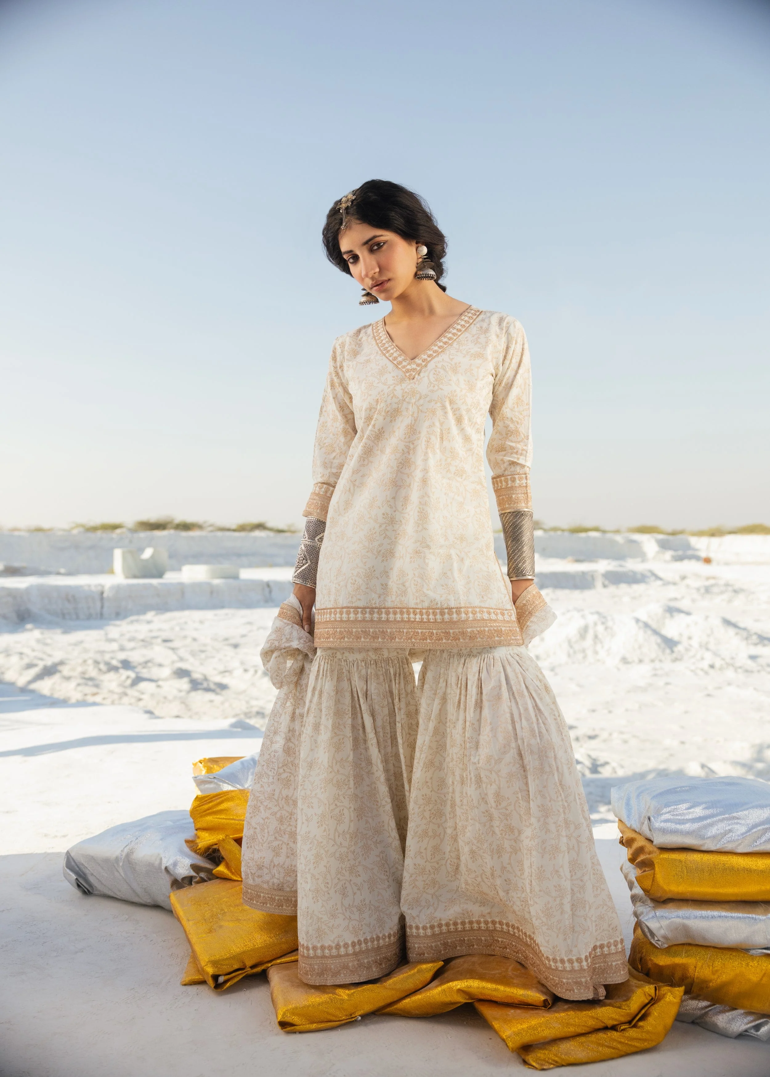 Cream Printed Organic Cotton Sharara Set - Image 2