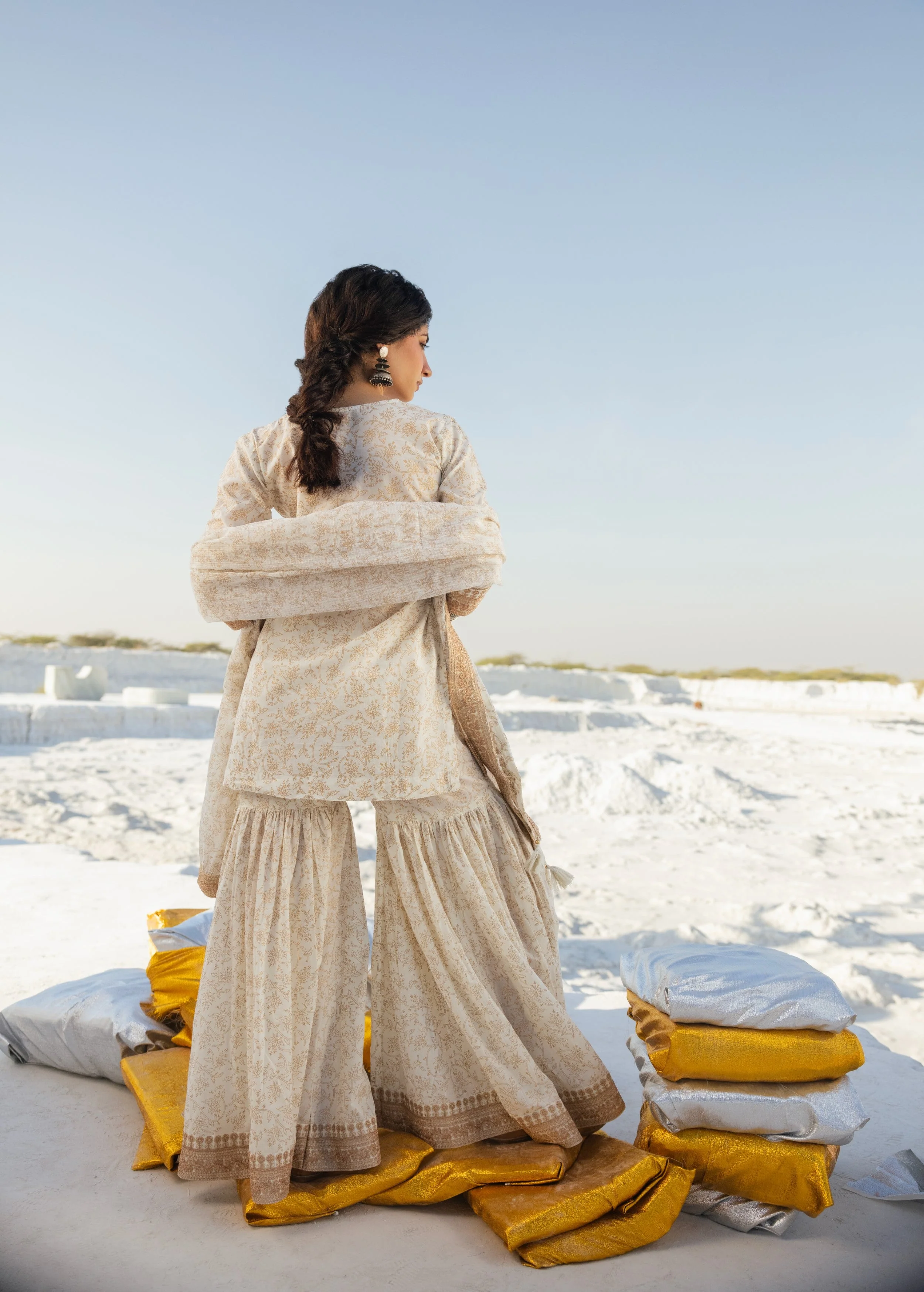 Cream Printed Organic Cotton Sharara Set - Image 6