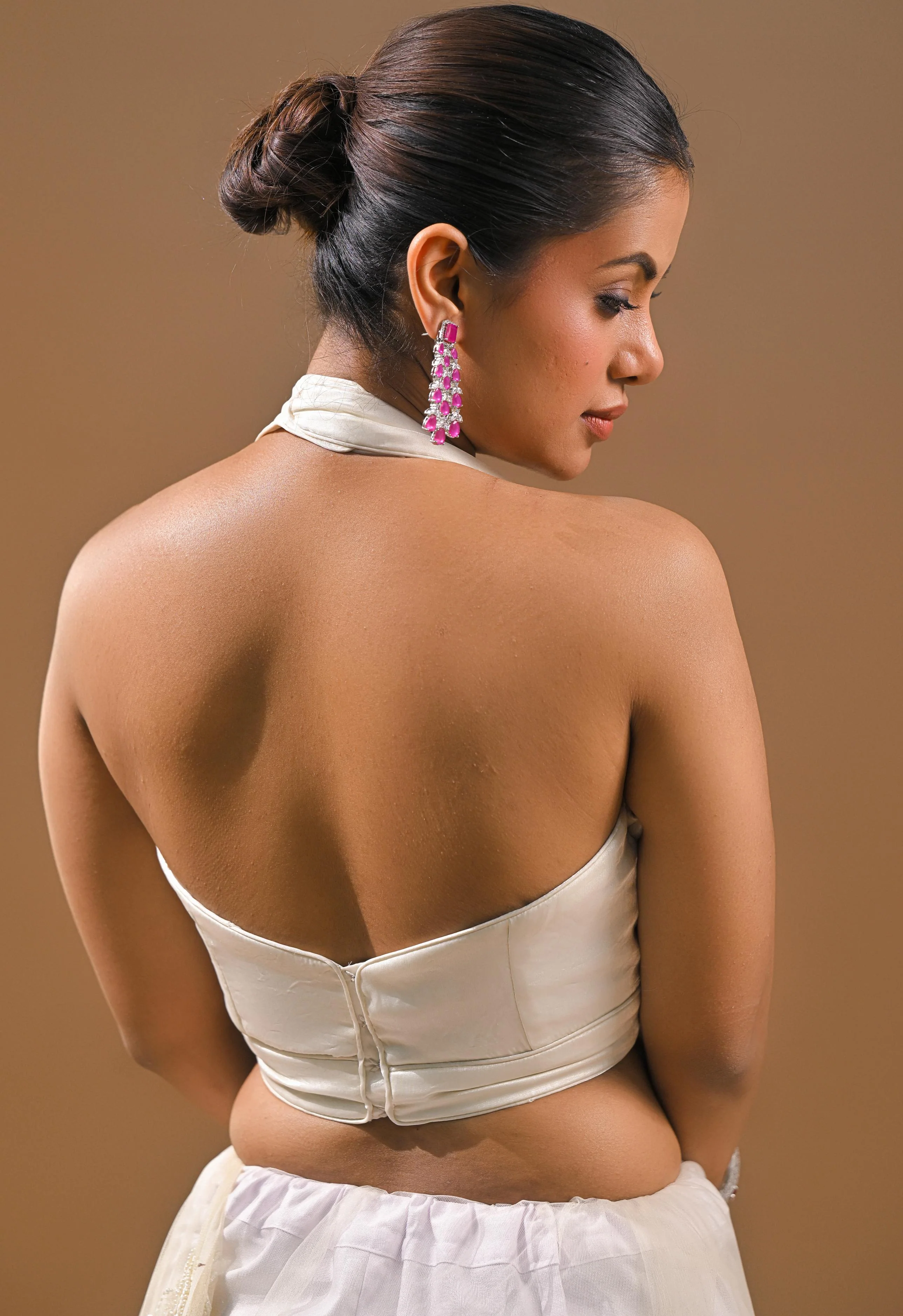Cream Sequins Embellished Net Saree - Image 10
