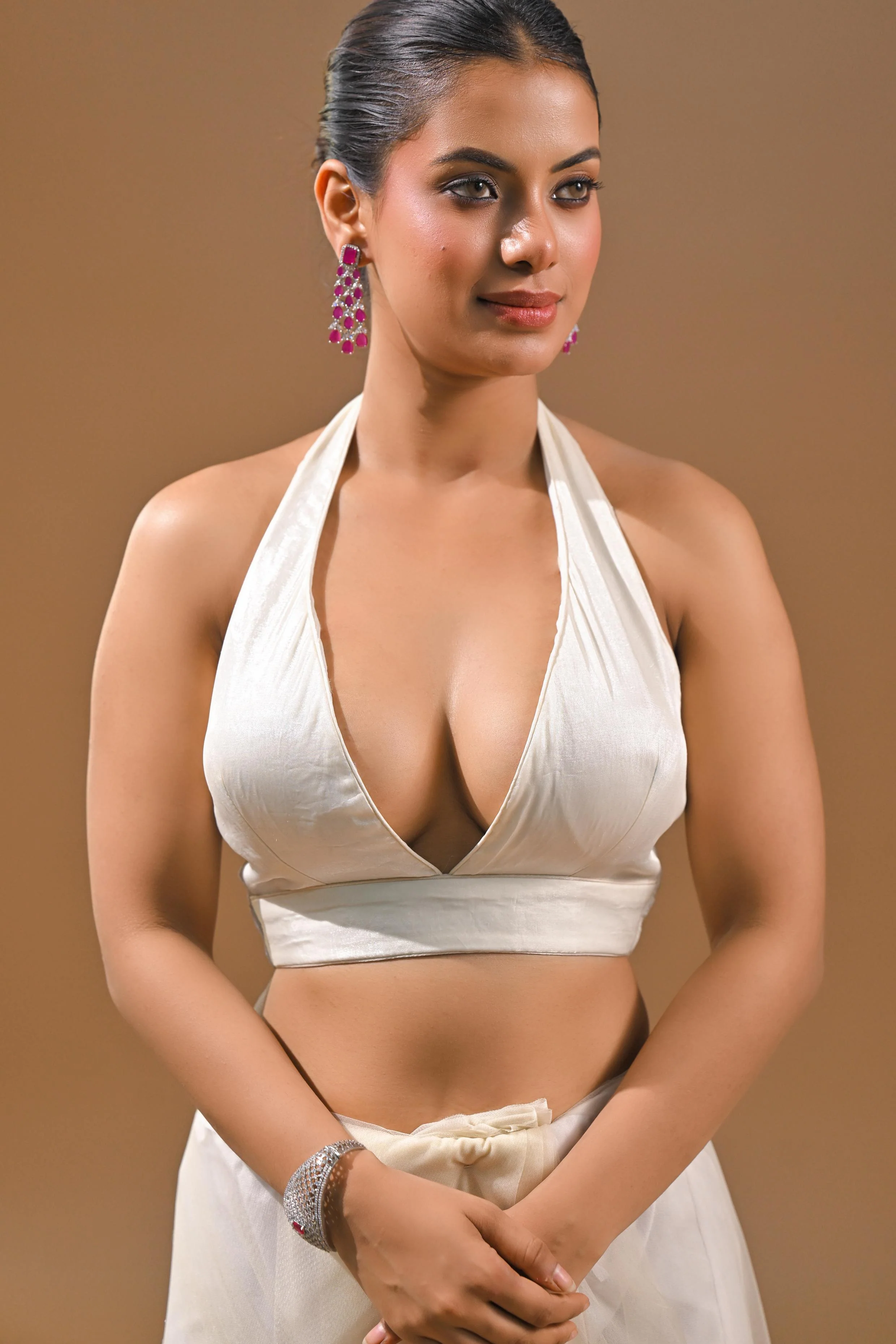 Cream Sequins Embellished Net Saree - Image 9