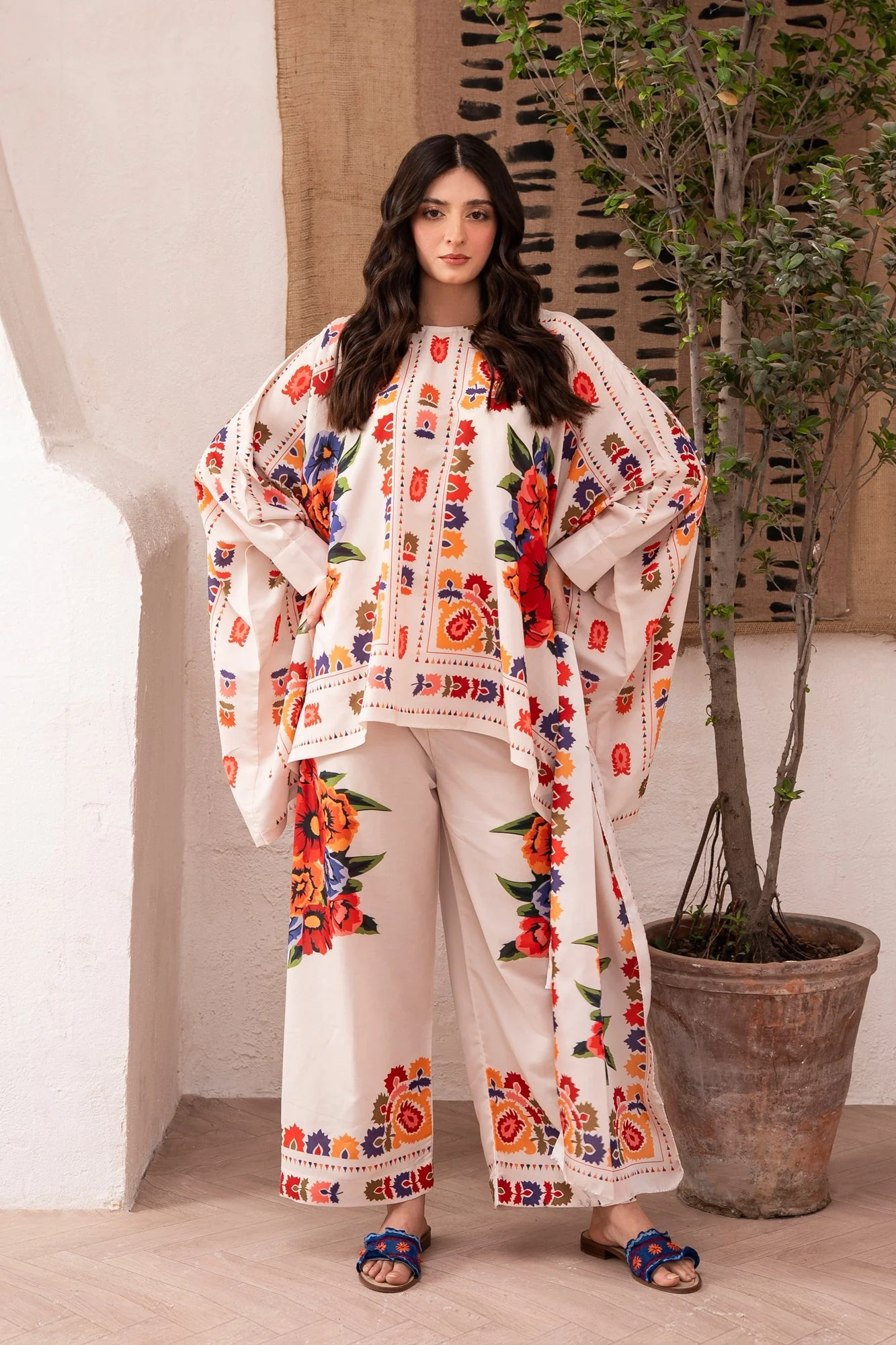 Cream Swiss Cotton Kaftan Set - Image 2