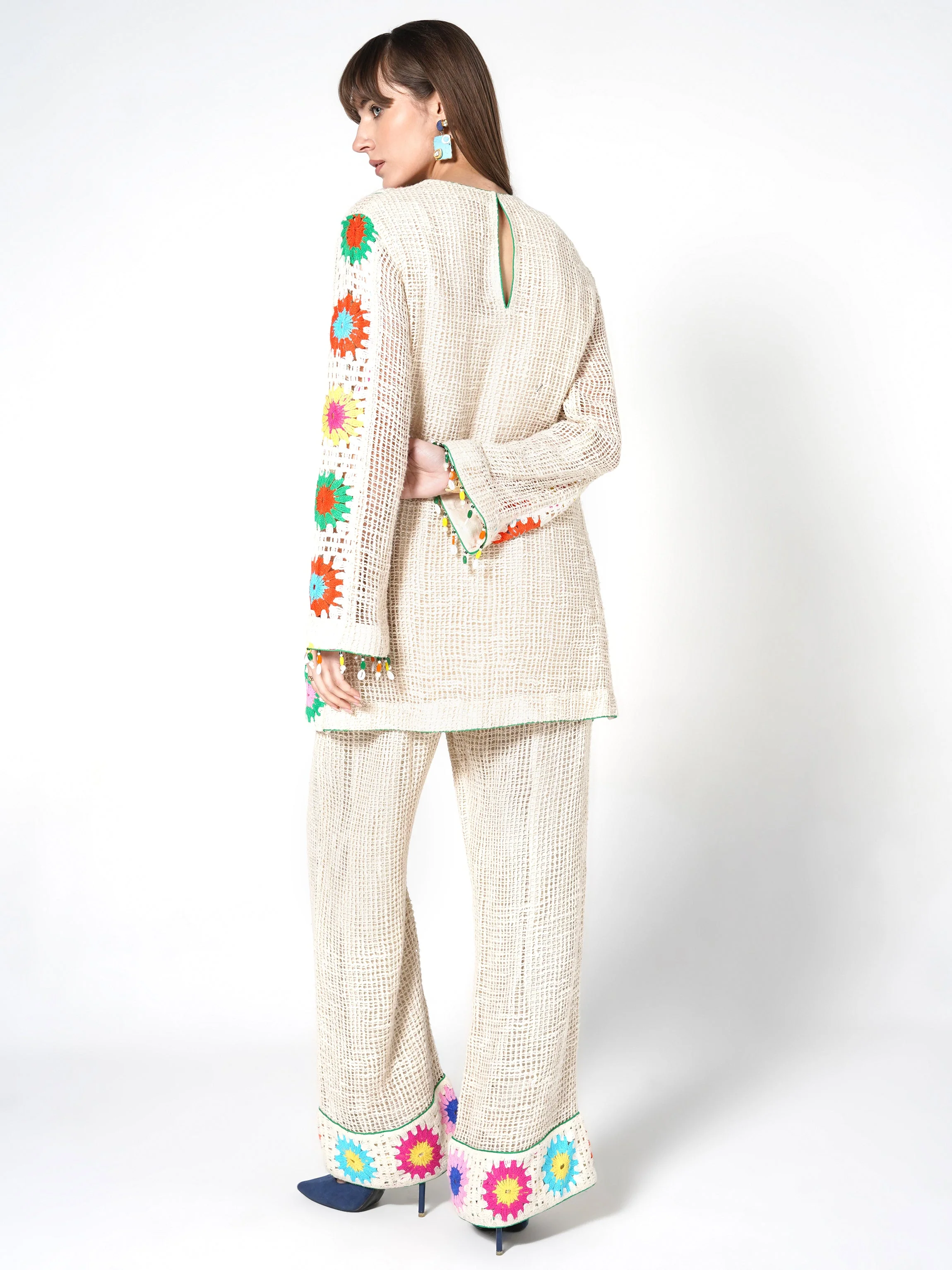 Cream Vibrant Floral Crochet Jute Co-ord Set - Image 6