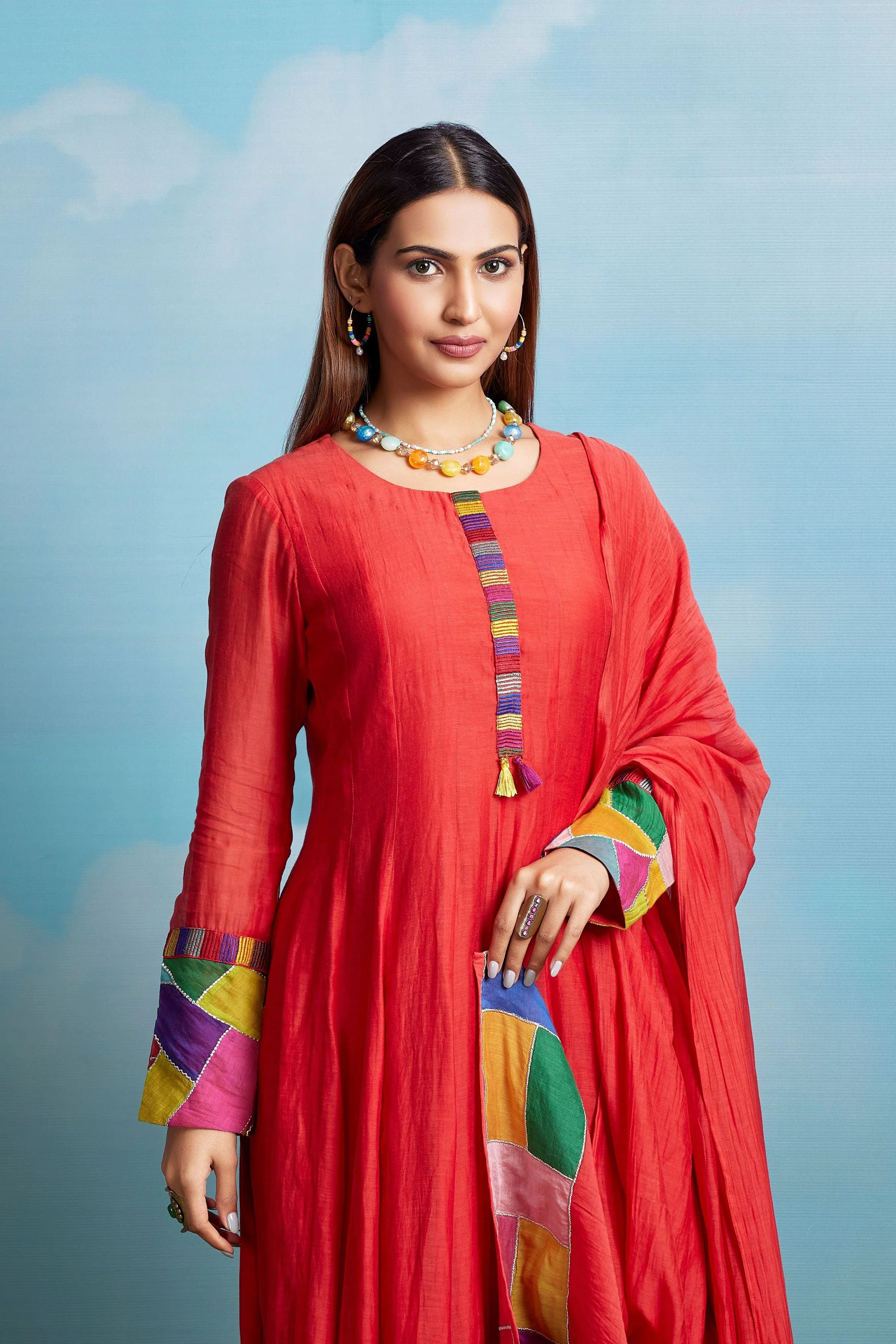 Crimson Crinkle Embroidered Chanderi Silk Anarkali Set - Image 2