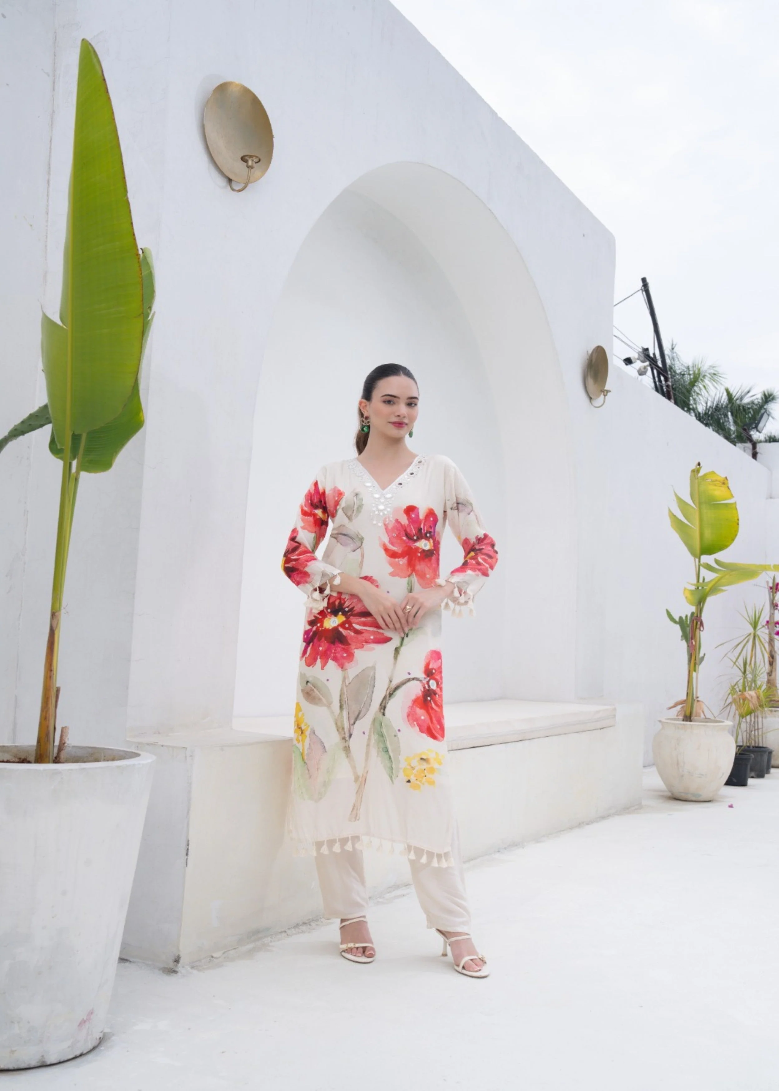 Crimson Flora Printed Crepe Silk Pant Set - Image 2