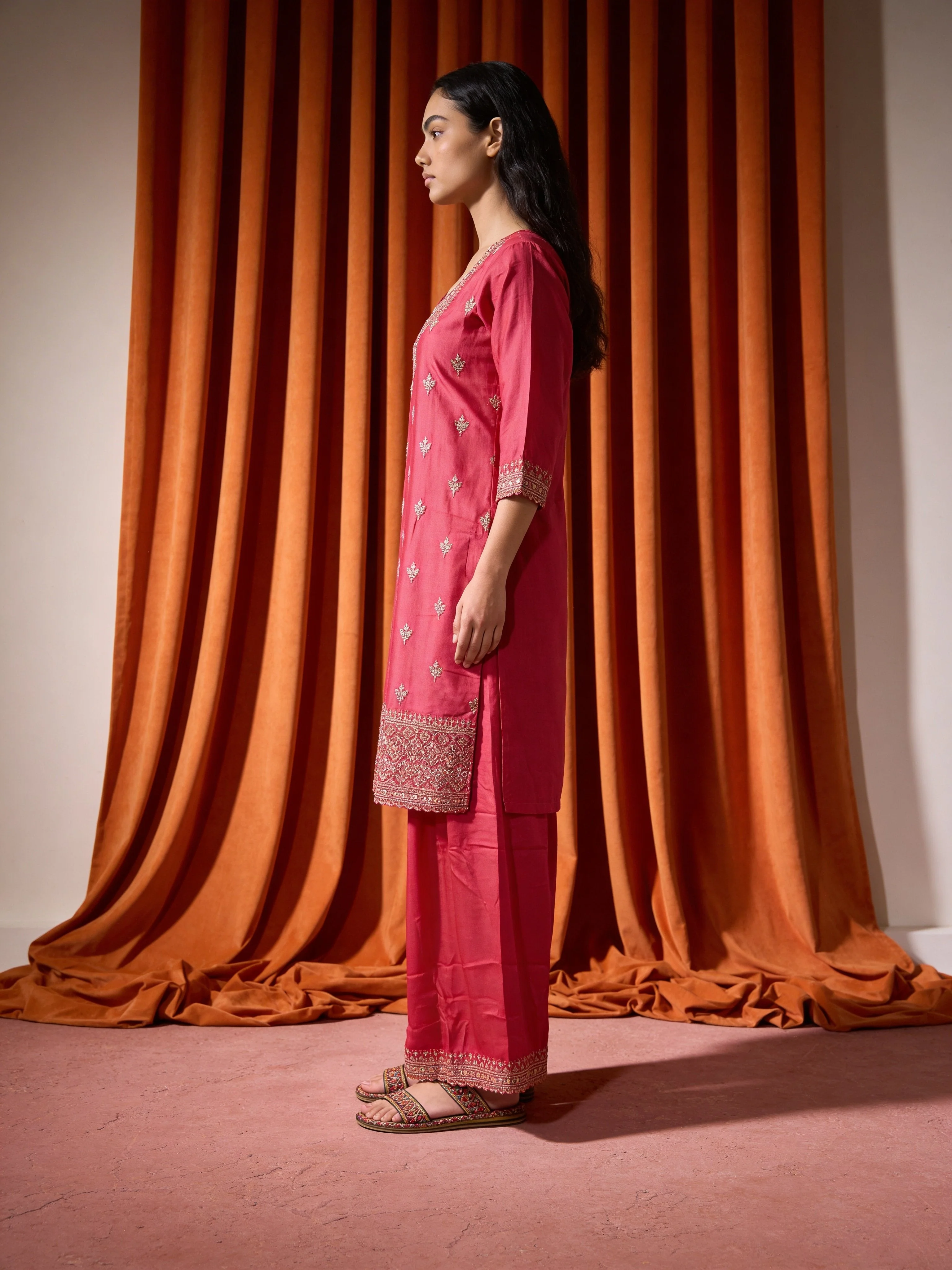 Crimson Pink Chinon Silk Palazzo Set - Image 4