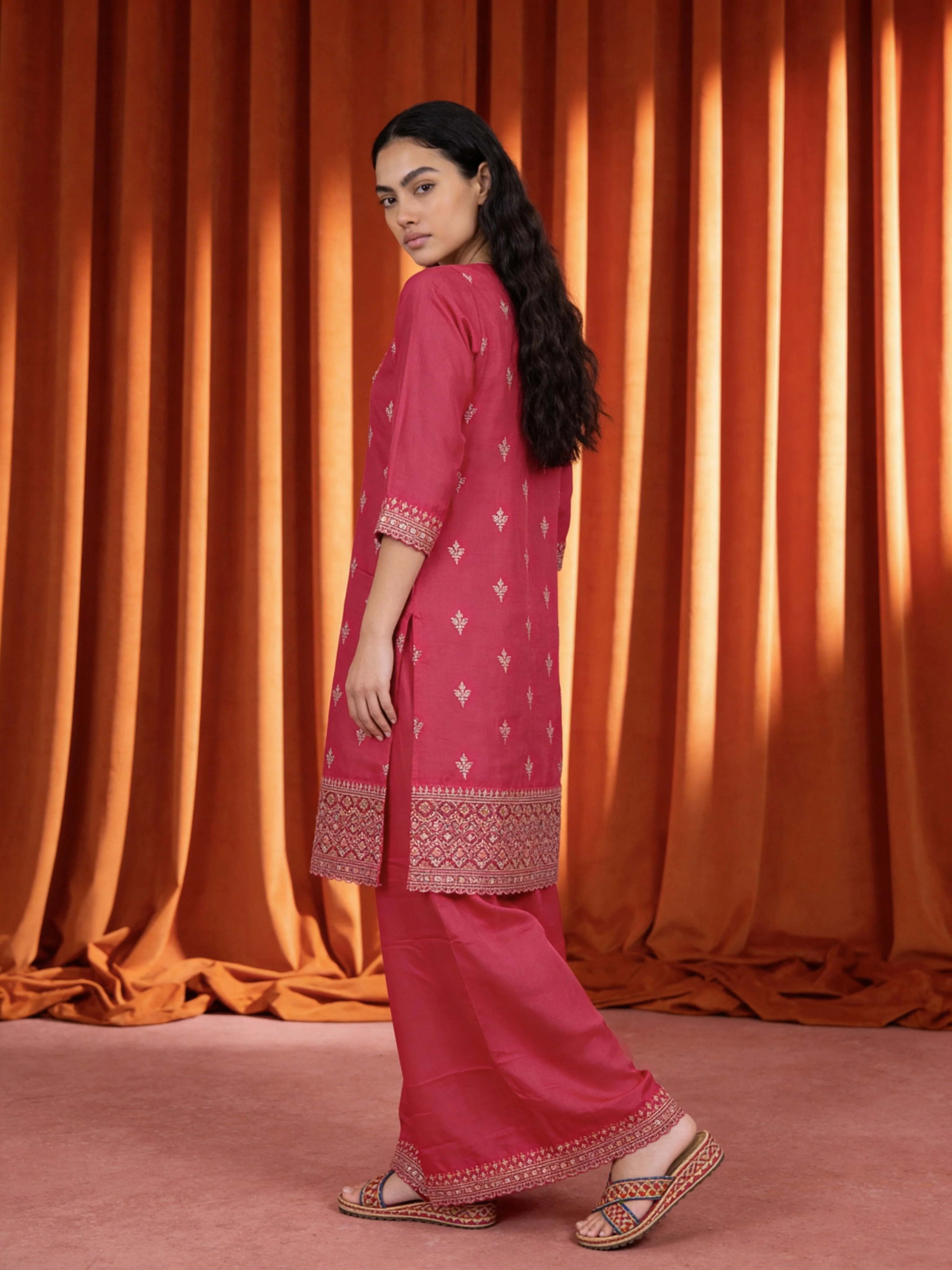 Crimson Pink Chinon Silk Palazzo Set - Image 5