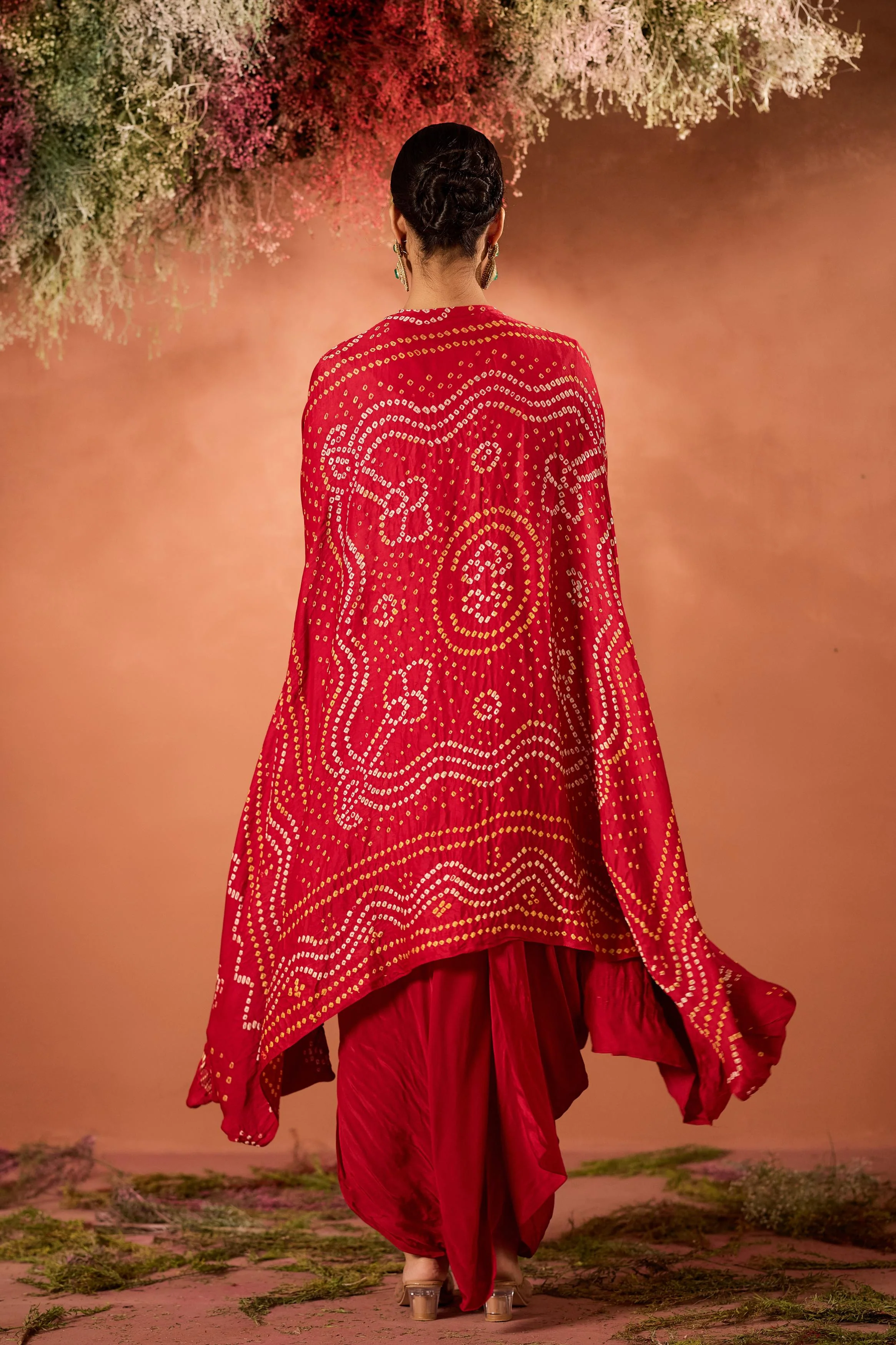 Crimson Red Embellished Satin Silk Draped Gown - Image 7