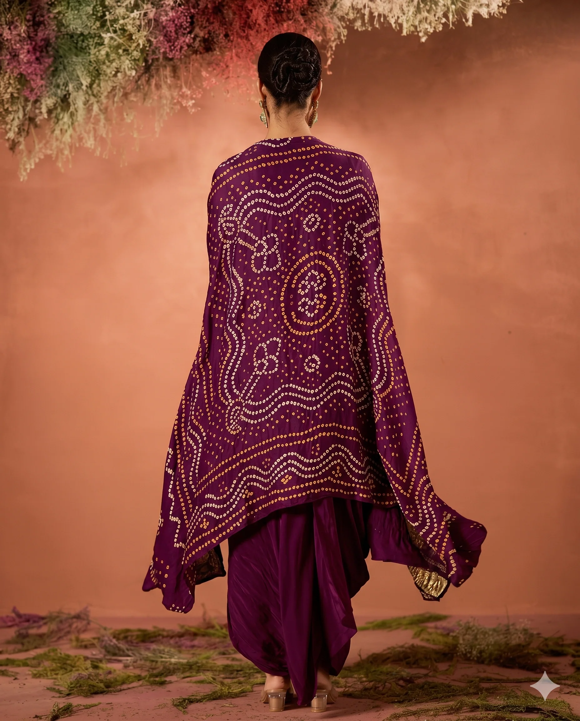 Wine Purple Embellished Satin Silk Draped Gown - Image 6