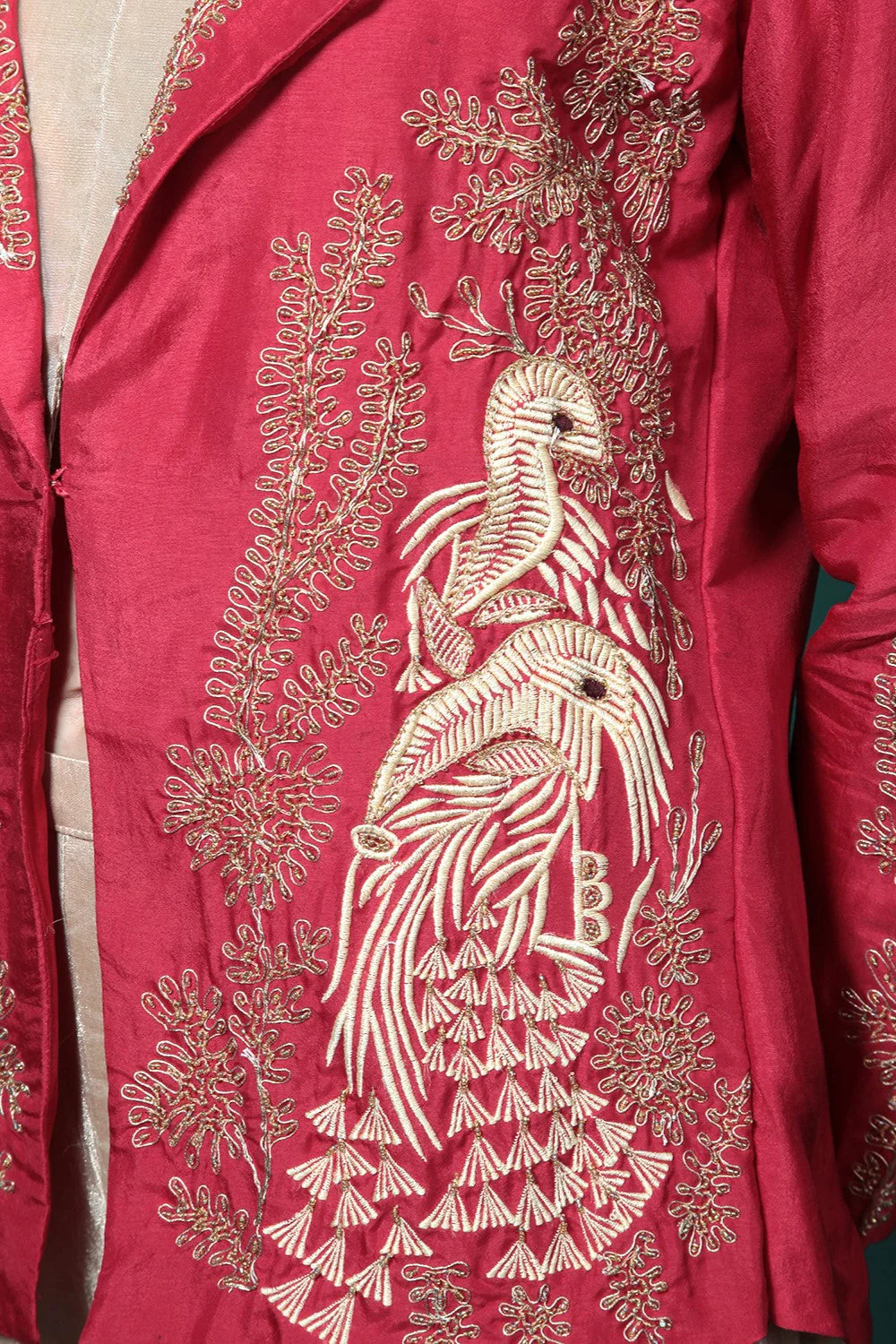 Crimson Red Embroidered Jacket & Palazzo Set - Image 10