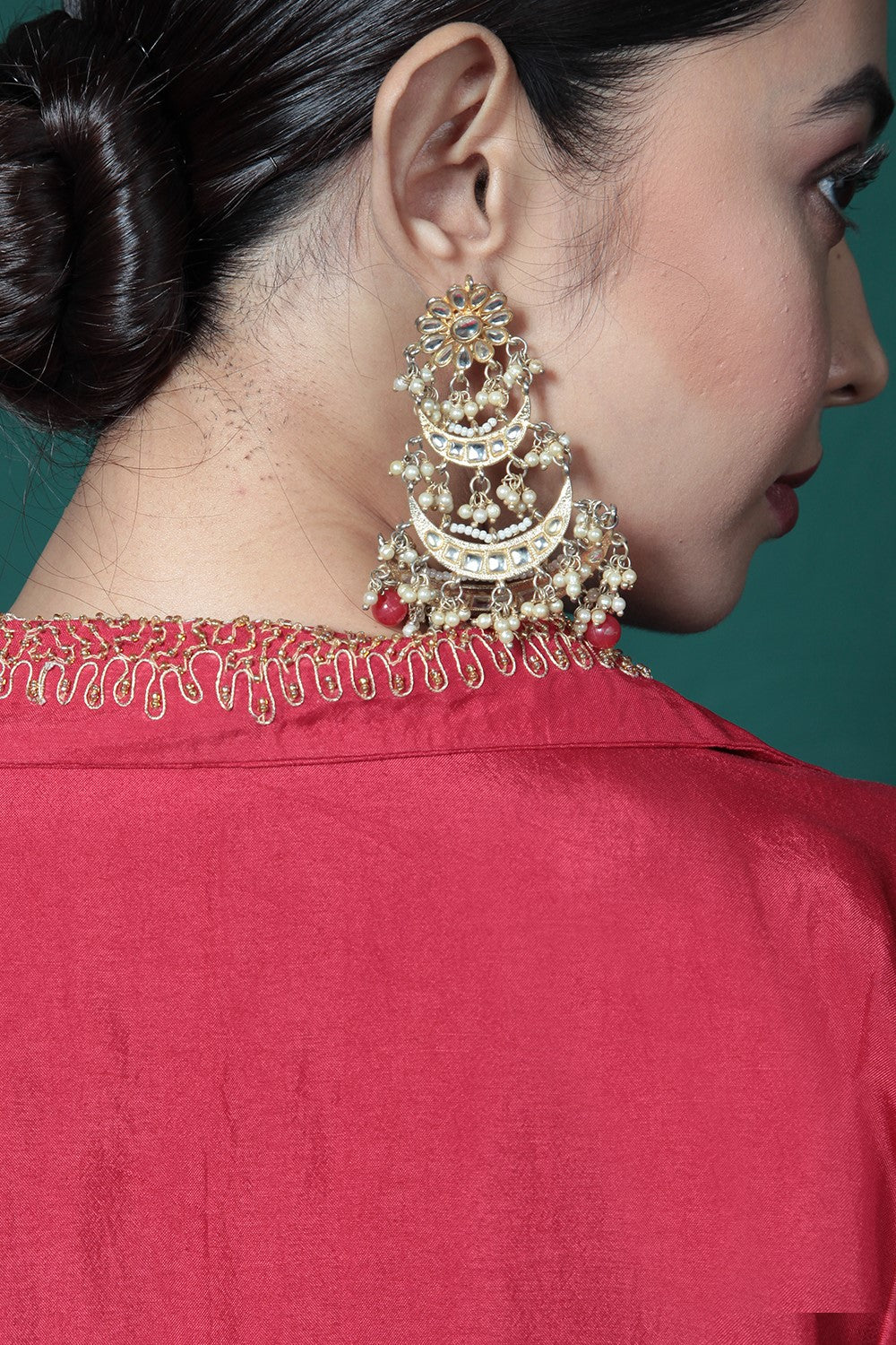 Crimson Red Embroidered Jacket & Palazzo Set - Image 9