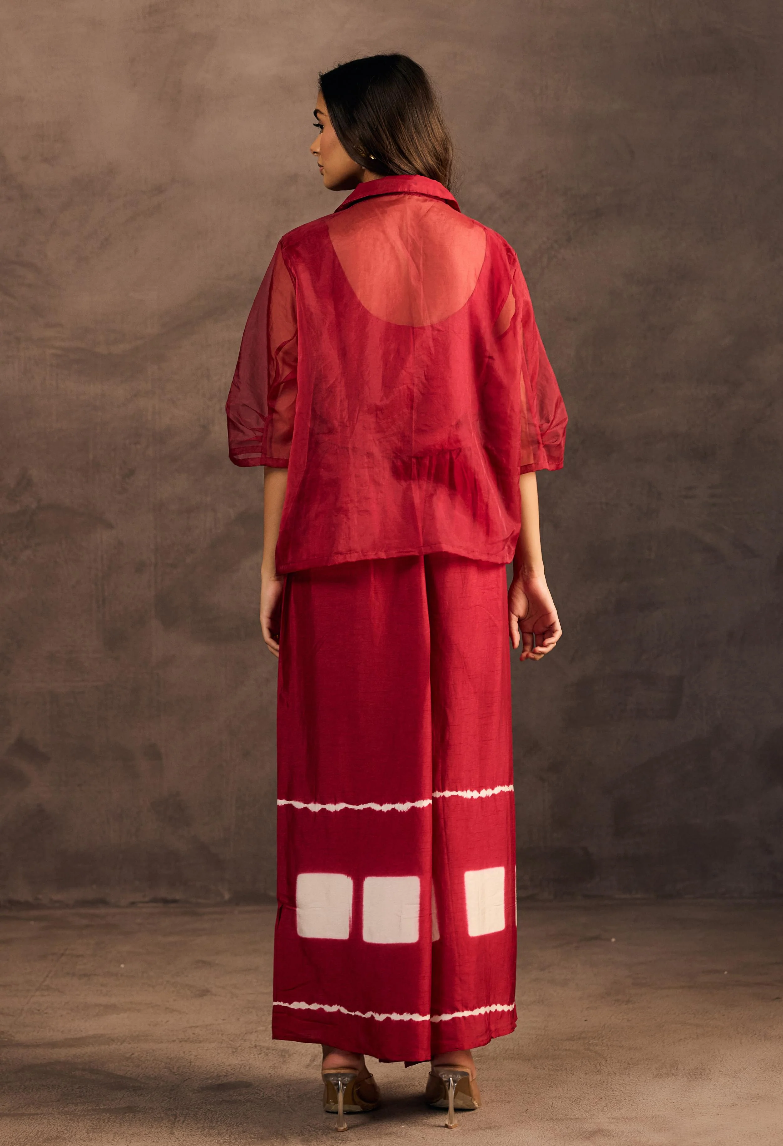 Crimson Red Tie Dye Raw Silk Co-Ord Set - Image 6