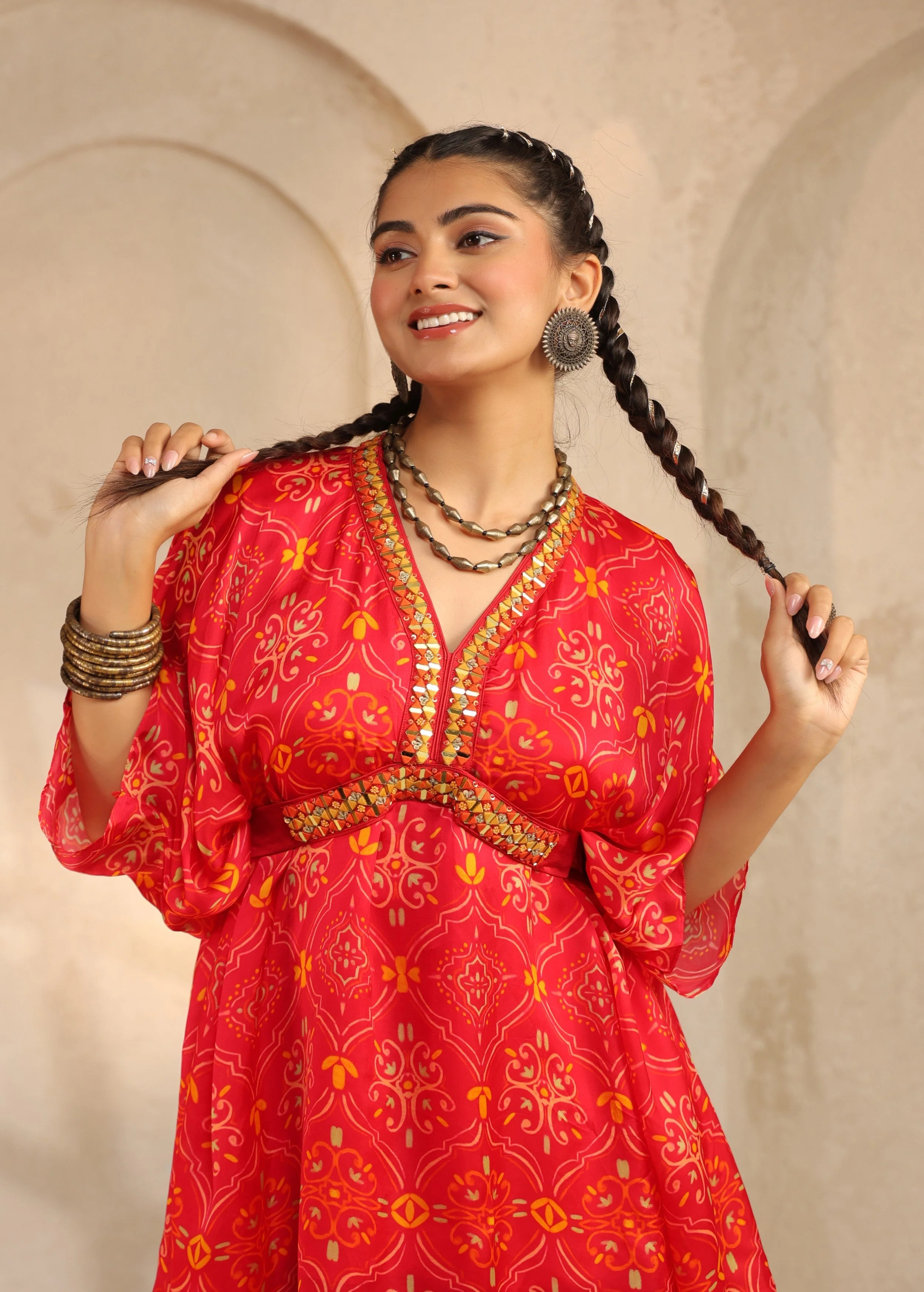 Crimson Red Printed Viscose Georgette Co-Ord Set - Image 2