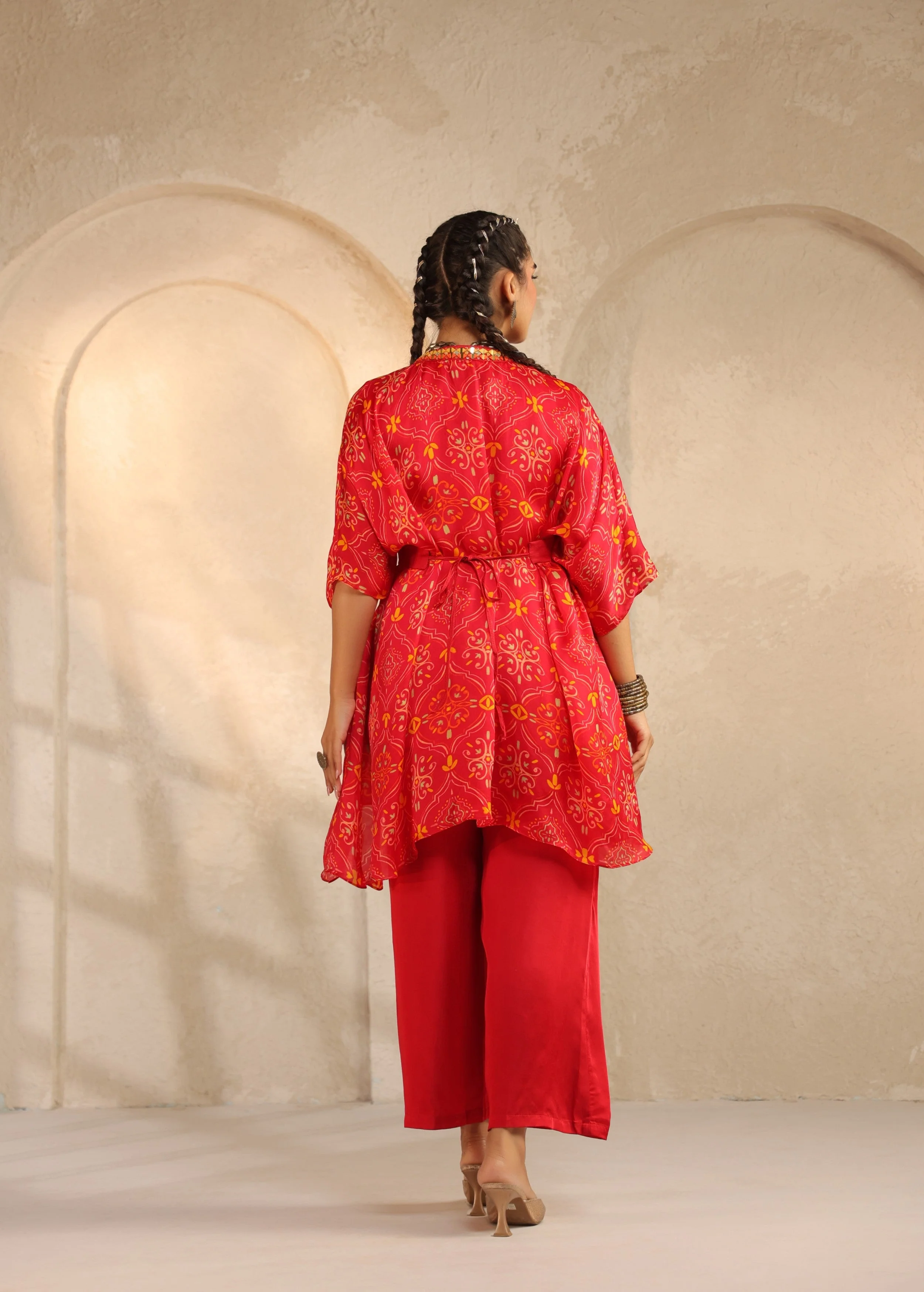 Crimson Red Printed Viscose Georgette Co-Ord Set - Image 5