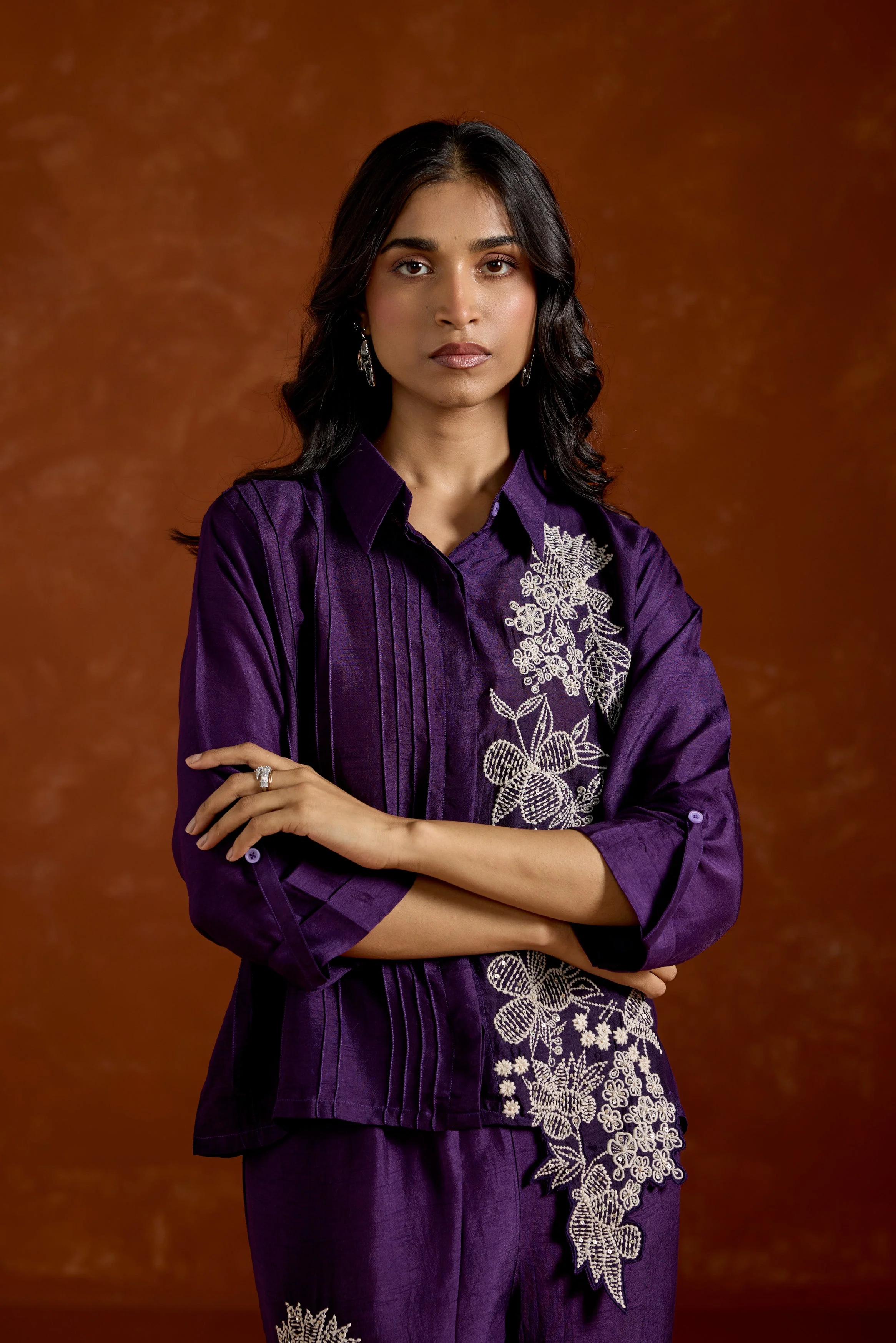 Deep Purple  Embroidered Raw Silk Co-Ord Set - Image 2
