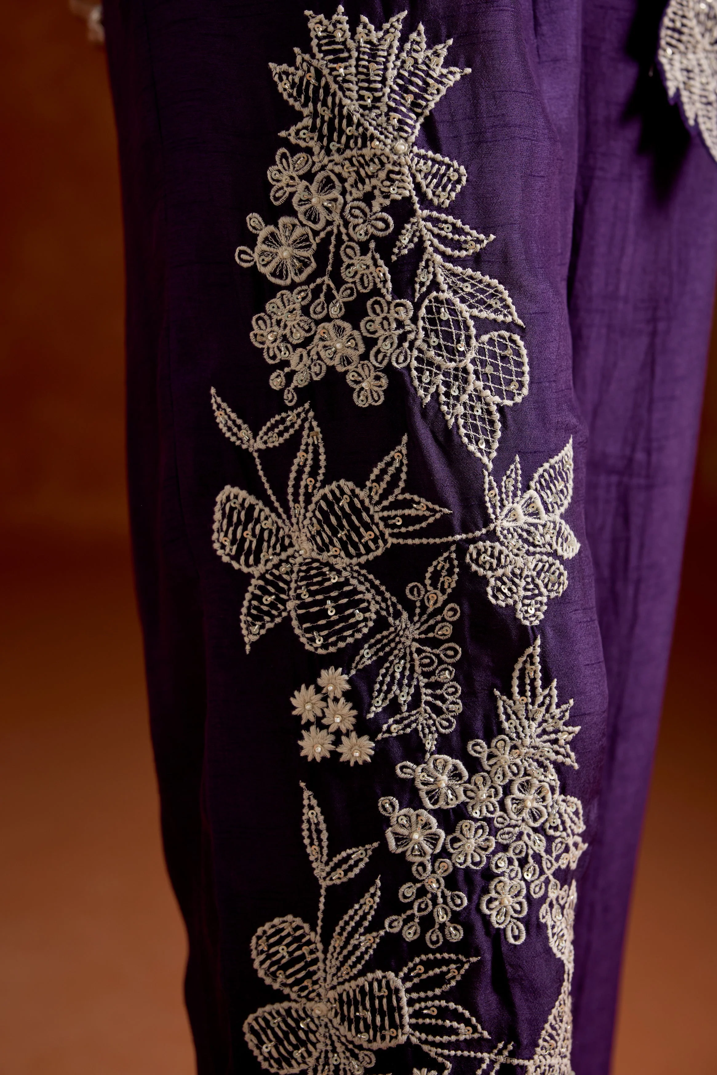 Deep Purple  Embroidered Raw Silk Co-Ord Set - Image 4